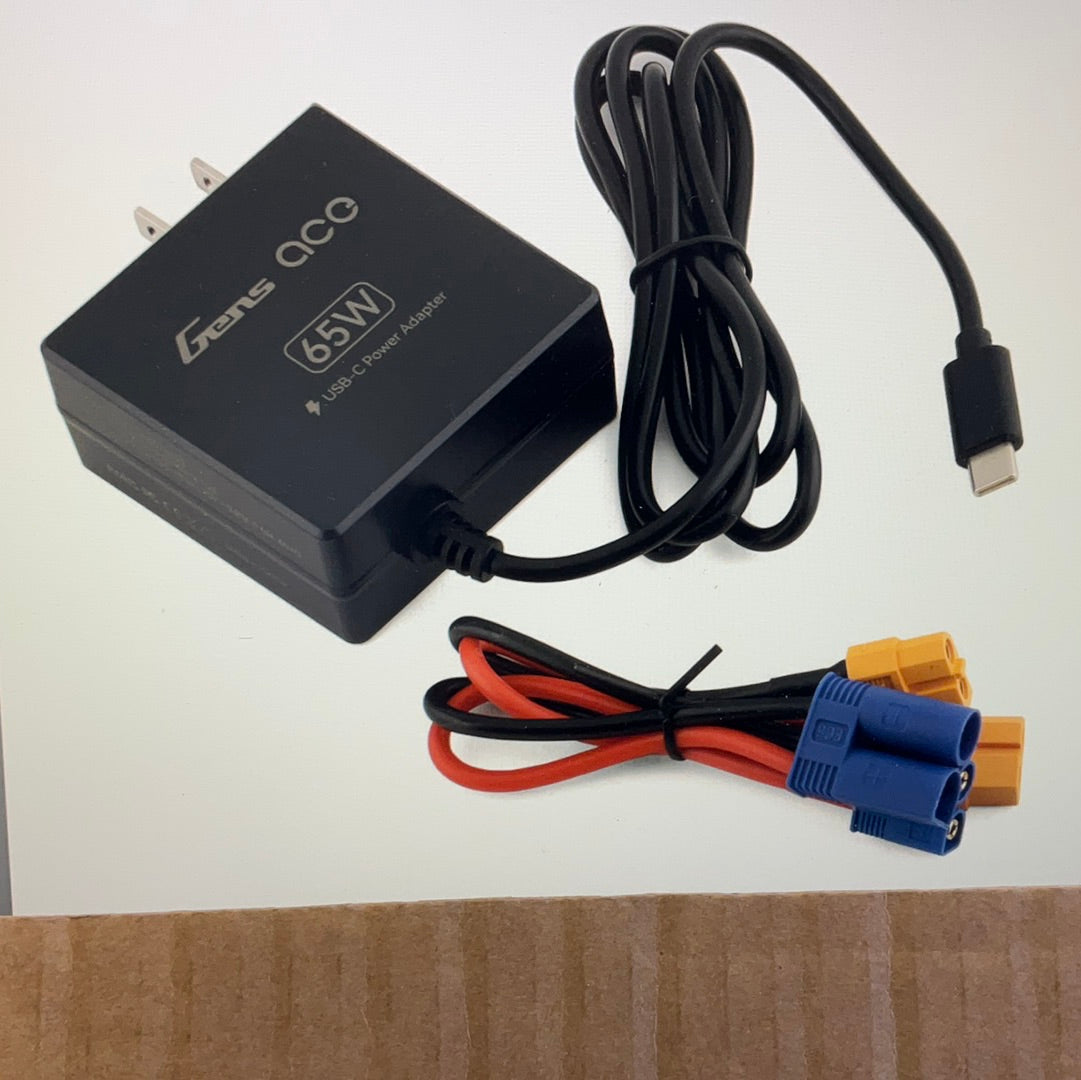 Gens Ace Imars Mini 2-4S USB-C DC Charger (5A/60W) w/65W USB-C PD Power Supply