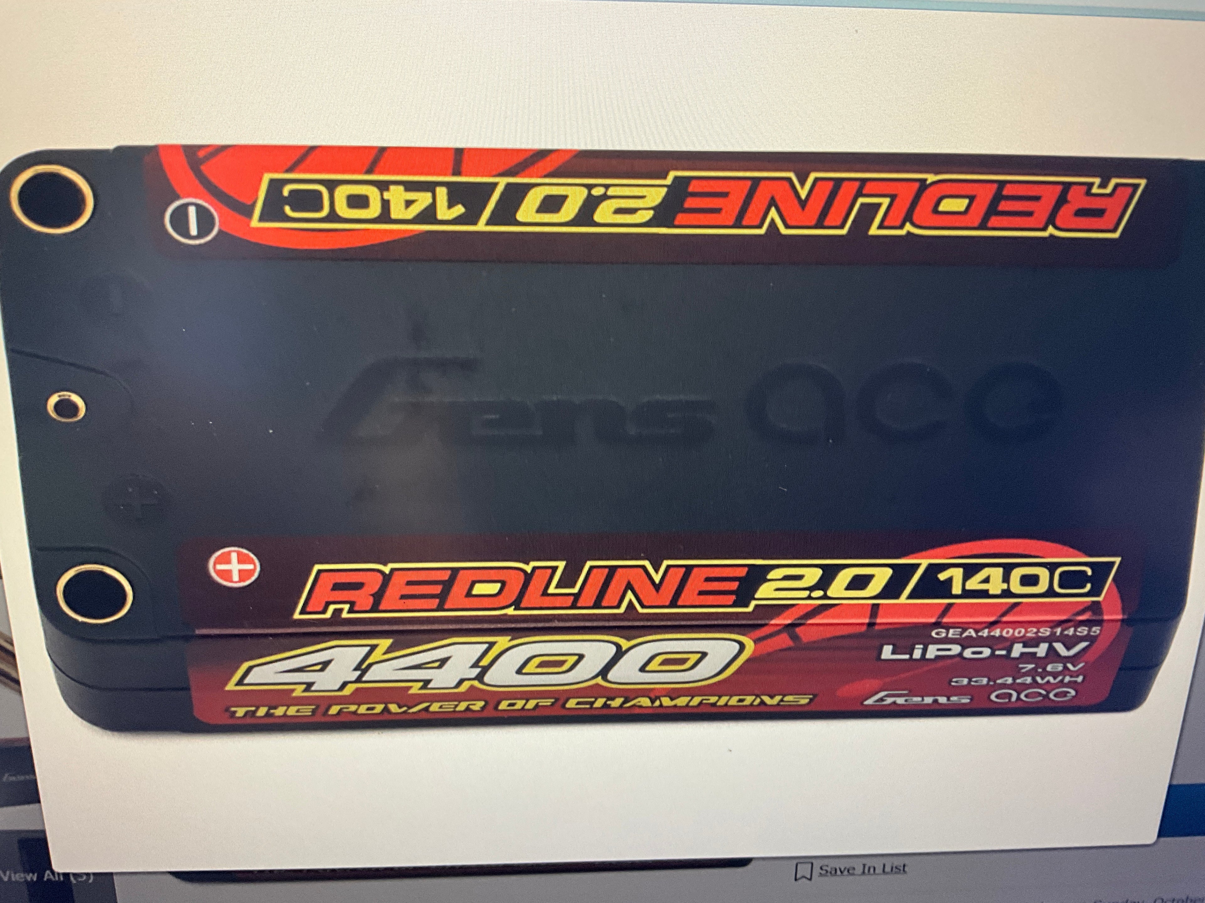 Gens Ace Redline 2.0 2S Shory LiHV Battery 140C (7.6V/4400mAh) w/5mm Bullets