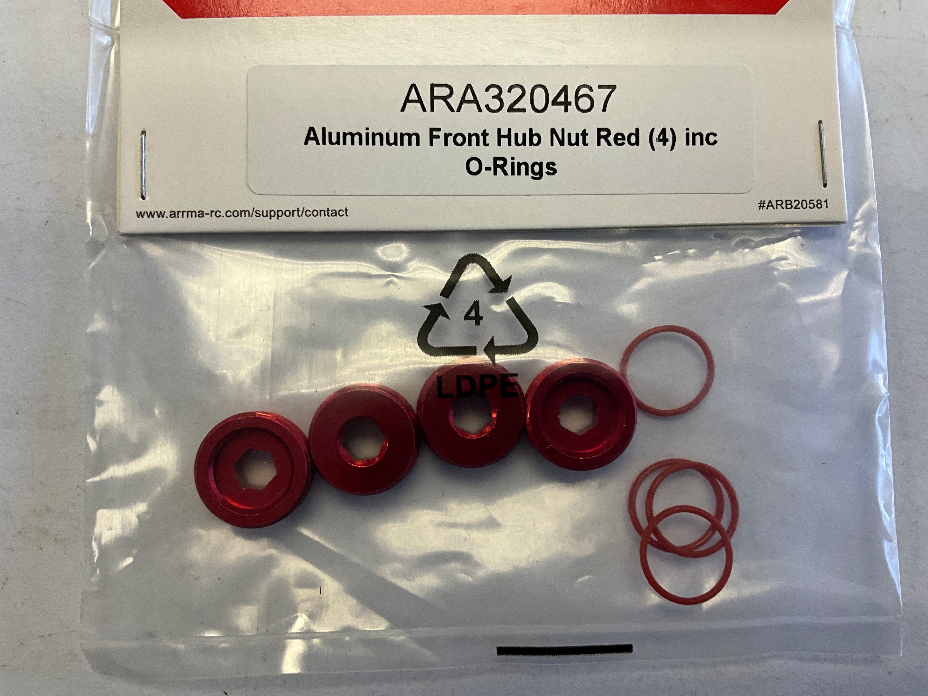 ARRMA Aluminum Front Hub Nut Red (4) with O-Rings