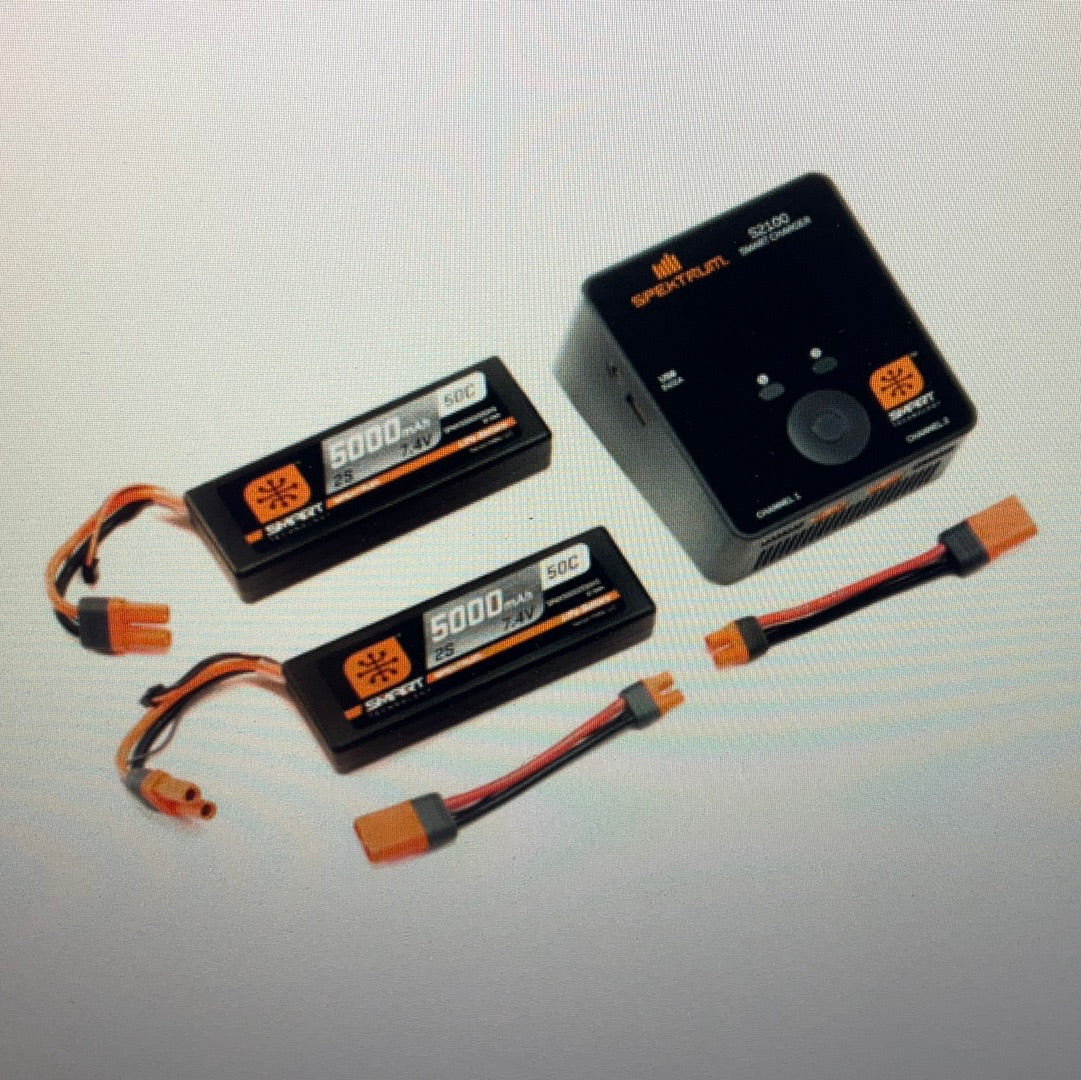 SPEKTRUM Smart Powerstage 4S Surface Bundle: 5000mAh 2S LiPo Battery (2) / S2100 Charger