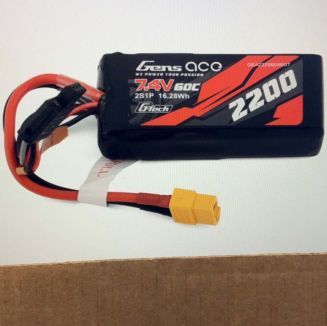 Gens Ace 2S G-Tech Smart LiPo Battery 60C (7.4V/2200mAh) w/XT-60 Connector