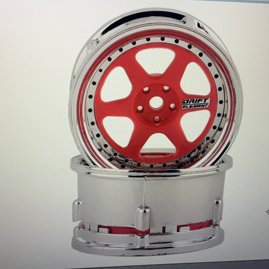 DS Racing Drift Element 6 Spoke Drift Wheels (Pink Face/Chrome Lip/Black Rivets) (Adjustable Offset) w/12mm Hex