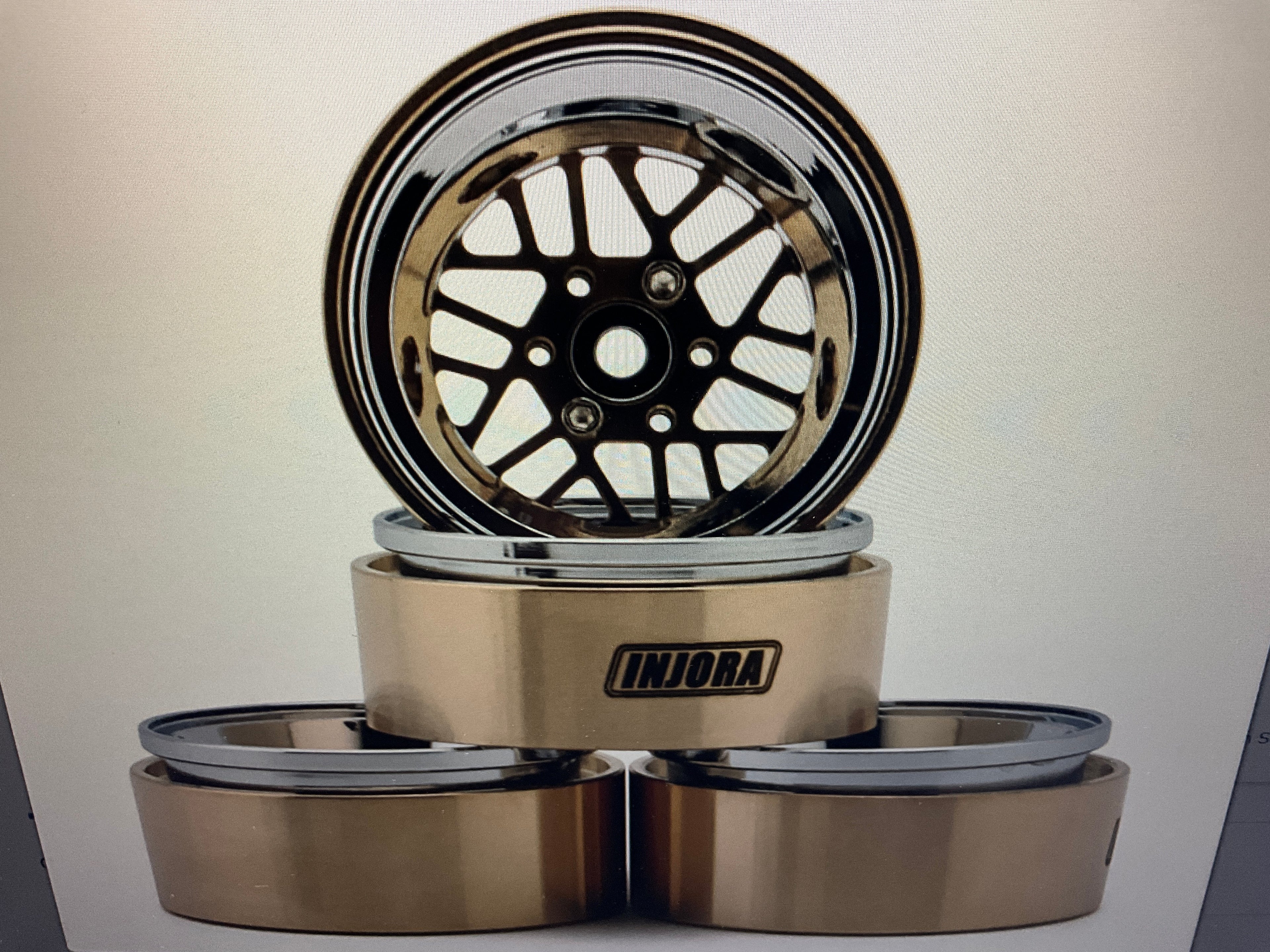 Injora 1.3" ModuWheel Brass & Aluminum Micro Rock Crawler Beadlock Wheels (43g ea) (Gold/Chrome) (4)