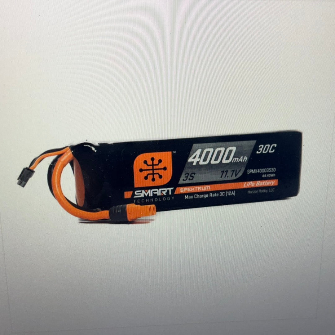 SPEKTRUM 11.1V 4000mAh 3S 30C Smart LiPo Battery: IC3