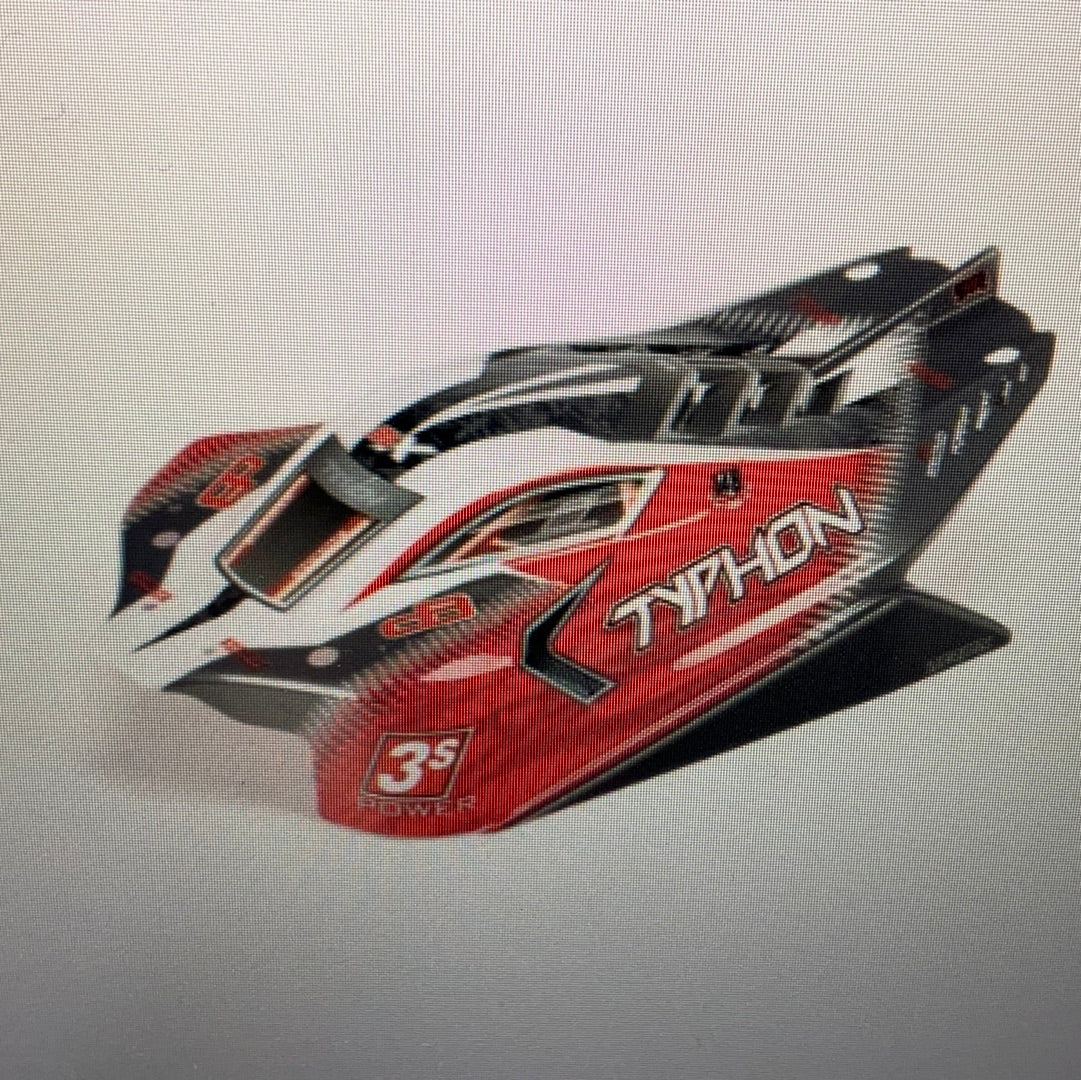ARRMA 1/8 Painted and Trimmed Body with Decals, Red: TYPHON 4X4 BLX