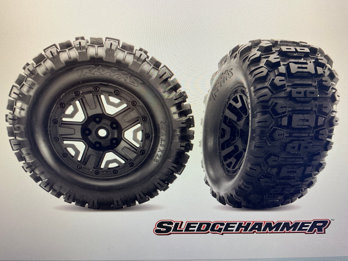 5-Spoke 2.8" Black Wheels & Sledgehammer Tires (2)