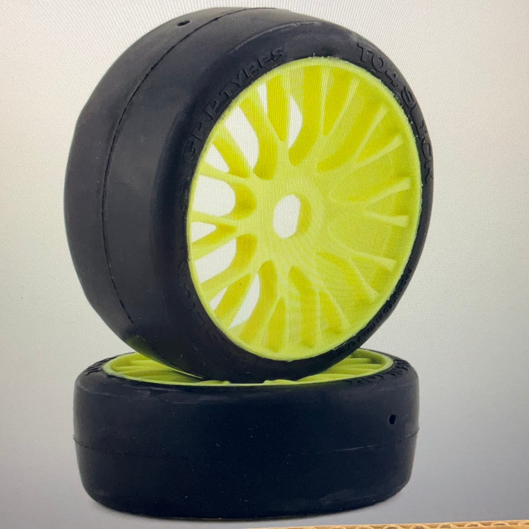 GRP Tires GT - TO4 Slick Belted Pre-Mounted 1/8 Buggy Tires (Yellow) (2) (XM3) w/FLEX Wheel