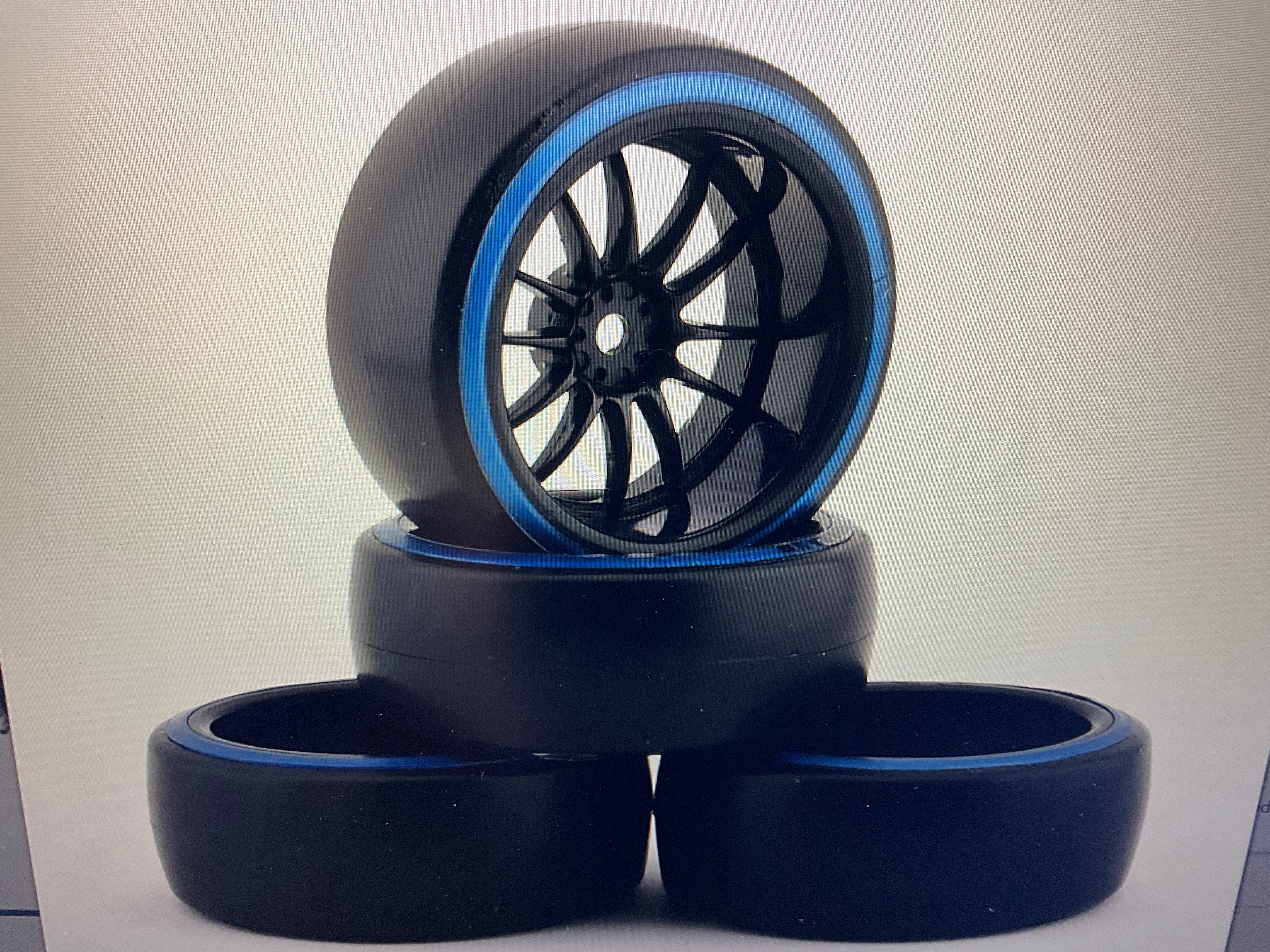 Firebrand RC Char D29B Pre-Mounted 2-Piece Slick Drift Tires (4) (Black/Blue) w/D2 Tires, 12mm Hex & 9mm Offset