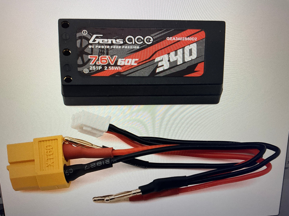 Gens Ace 2S 60C Hardcase Shorty LiHV Battery (7.6V/340mAh) w/2mm Bullets