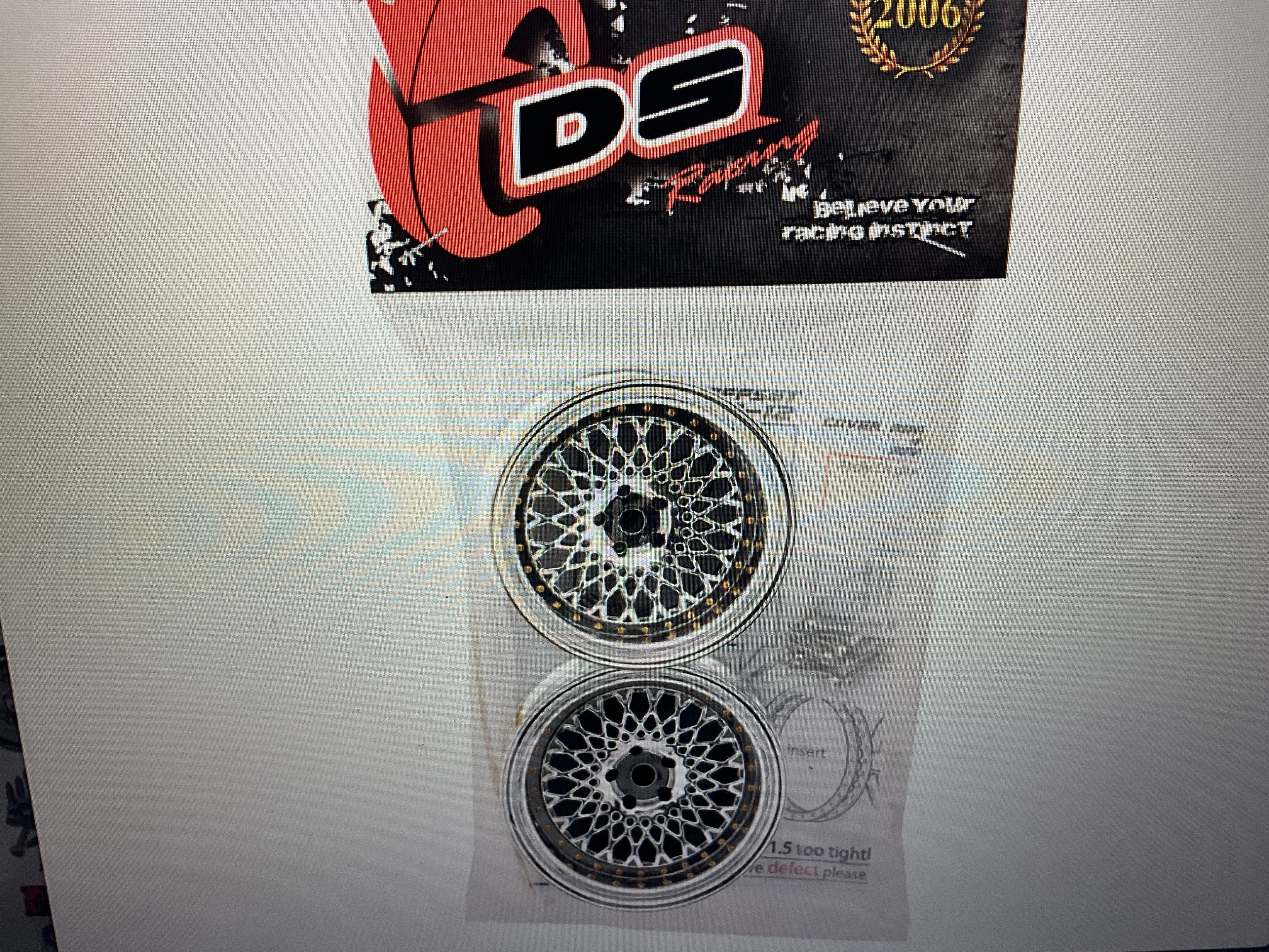 DS Racing Element Mesh Drift Wheels (Tri Chrome w/Gold Rivets) (2) (Adjustable Offset) (2) w/12mm Hex