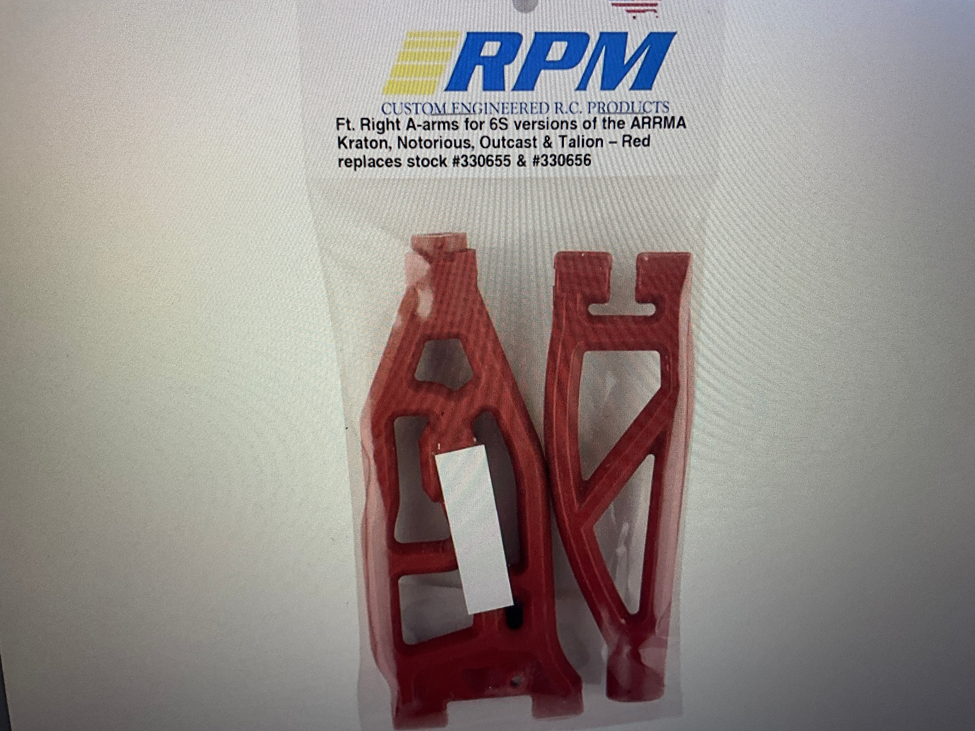 RPM Arrma Kraton/Outcast 6S Front Right Upper & Lower Suspension Arm Set (Red)