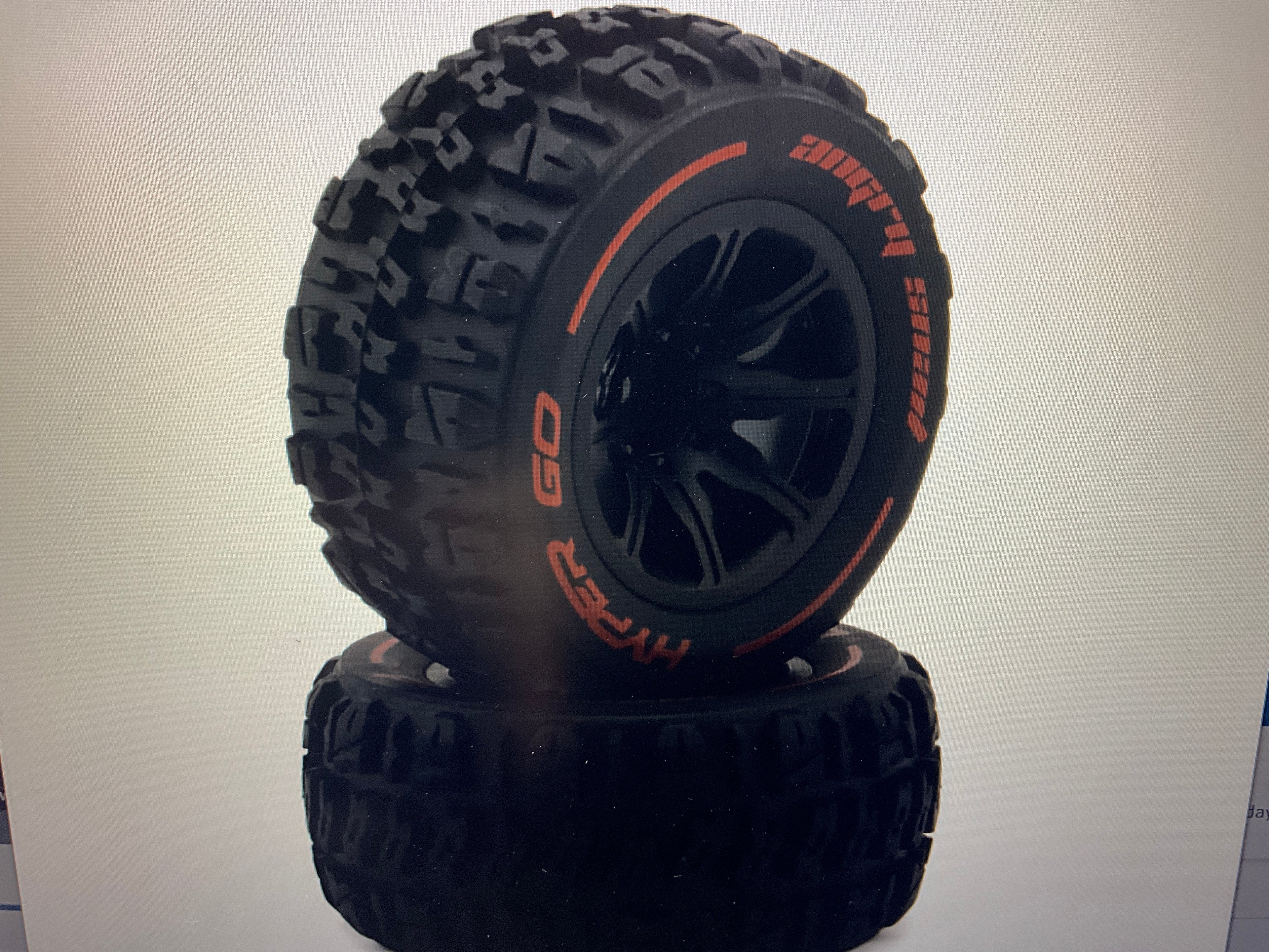 MJX HYPER GO 14210 Angry Snail Pre-Mounted Monster Truck Tires (Black) (2) (Front/Rear) w/12mm Hex