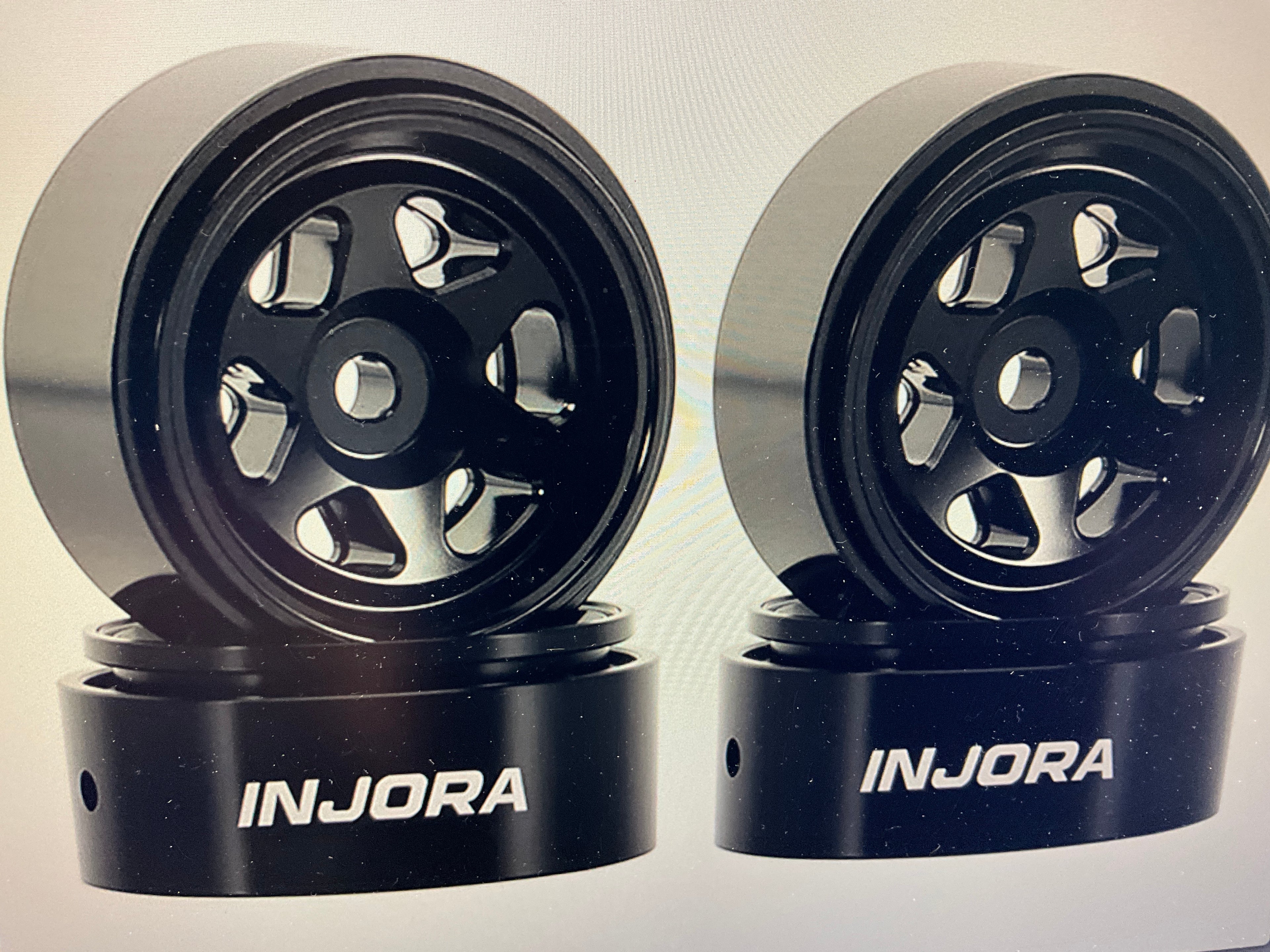 Injora Axial SCX30 D18 0.7" 6-Spoke Aluminum Micro Rock Crawler Beadlock Wheels (Black) (4) (4g ea)