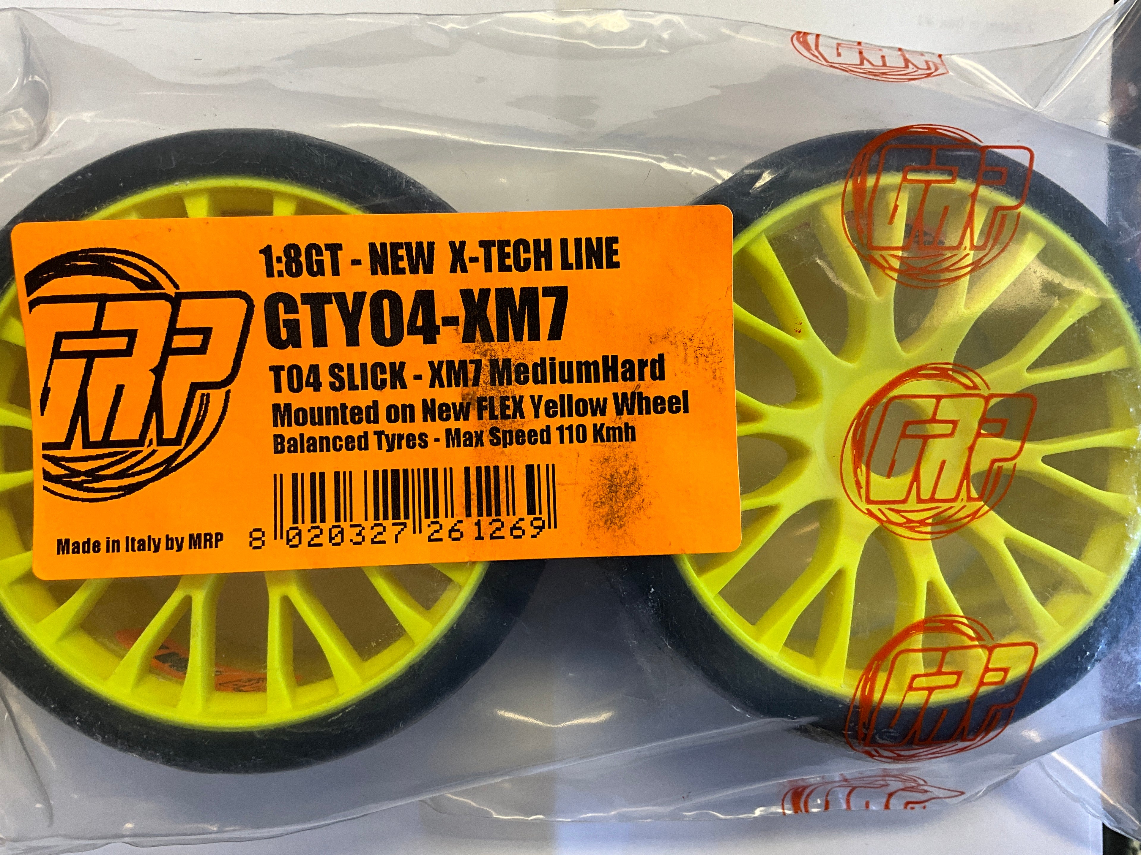 GRP Tires GT - TO4 Slick Belted Pre-Mounted 1/8 Buggy Tires (Yellow) (2) (XM7) w/FLEX Wheel