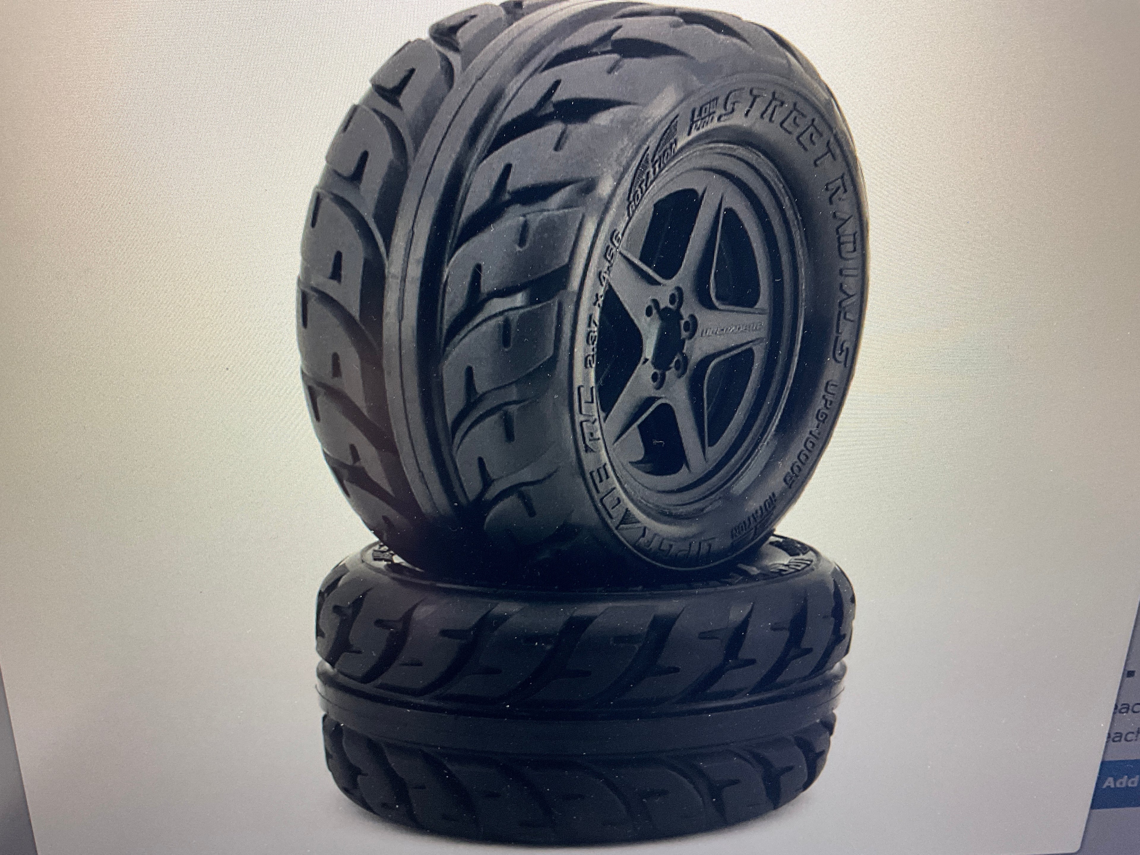 UpGrade RC Low-Pro BELTED Street Radials 2.8" Pre-Mounted On-Road Tires w/5-Star Wheels (2) (17mm/14mm/12mm Hex)