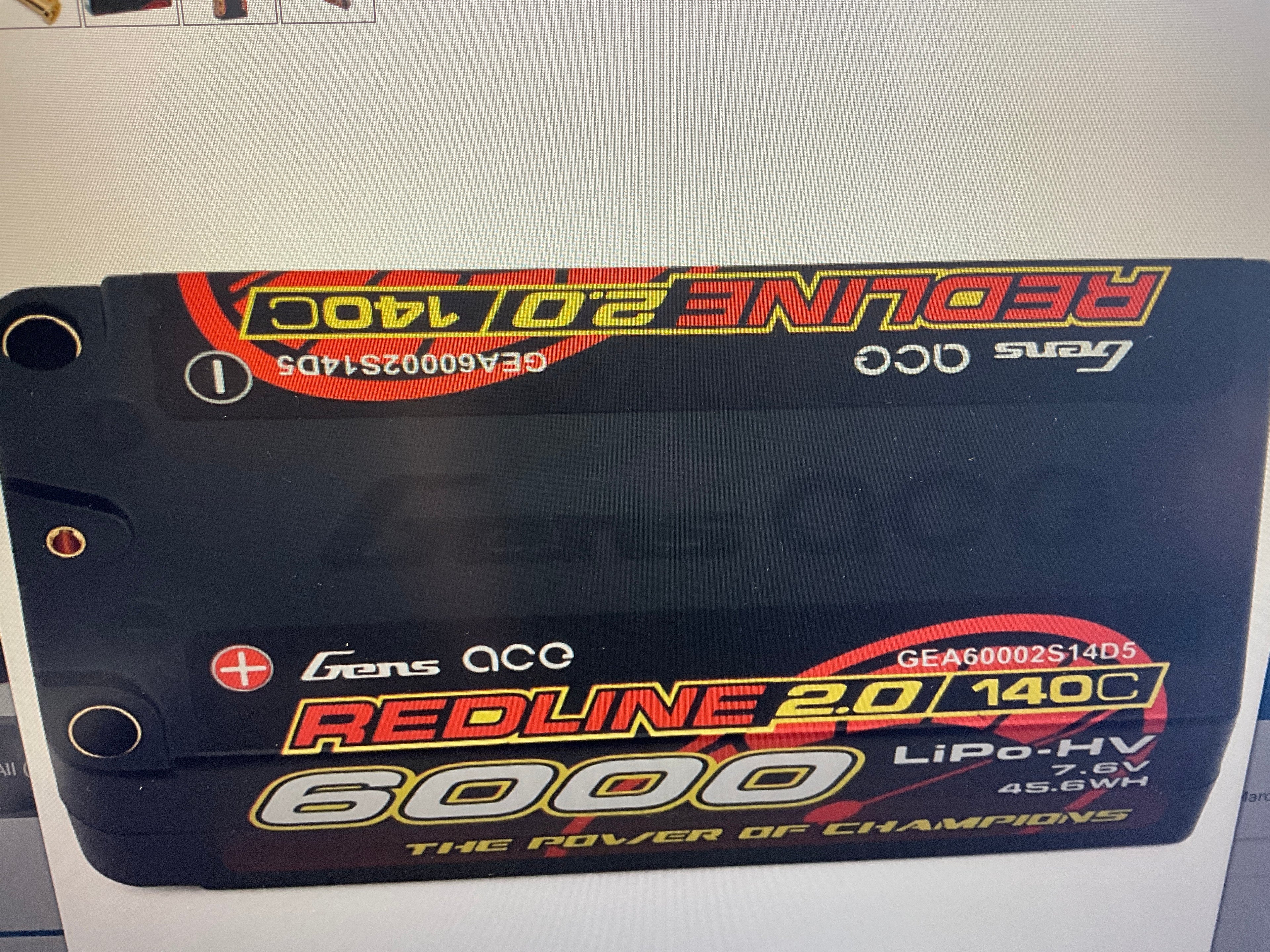 Gens Ace Redline 2.0 2S Shorty LiHV Battery 140C (7.6V/6000mAh) w/5mm Bullets