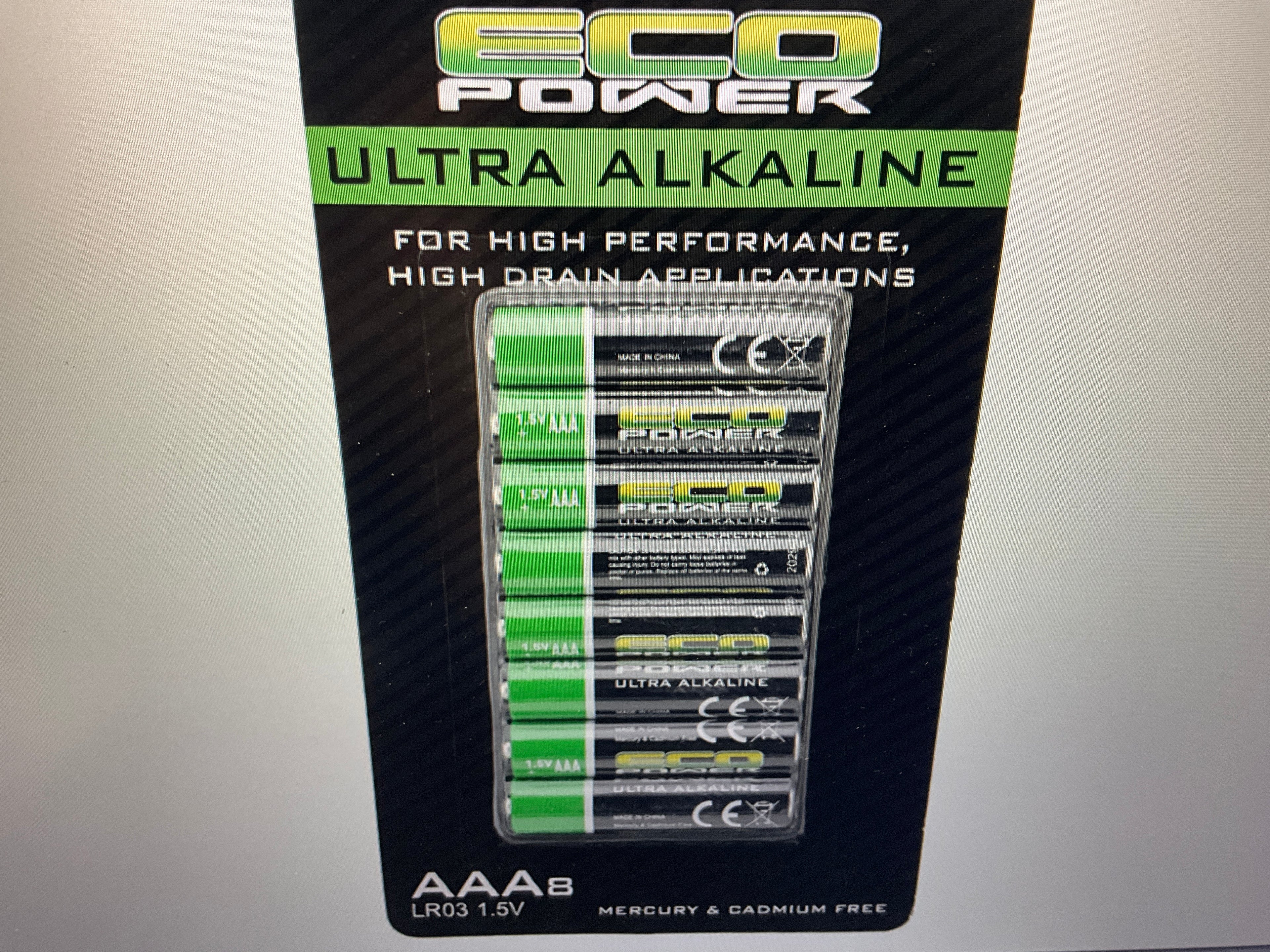 EcoPower Ultra Alkaline AAA Batteries (8) (Mercury & Cadmium Free)