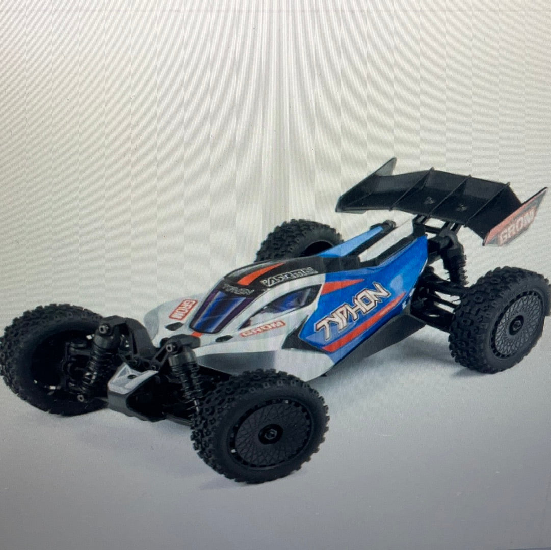 TYPHON GROM MEGA 380 Brushed 4X4 Small Scale Buggy RTR with Battery & Charger, Blue/Silver