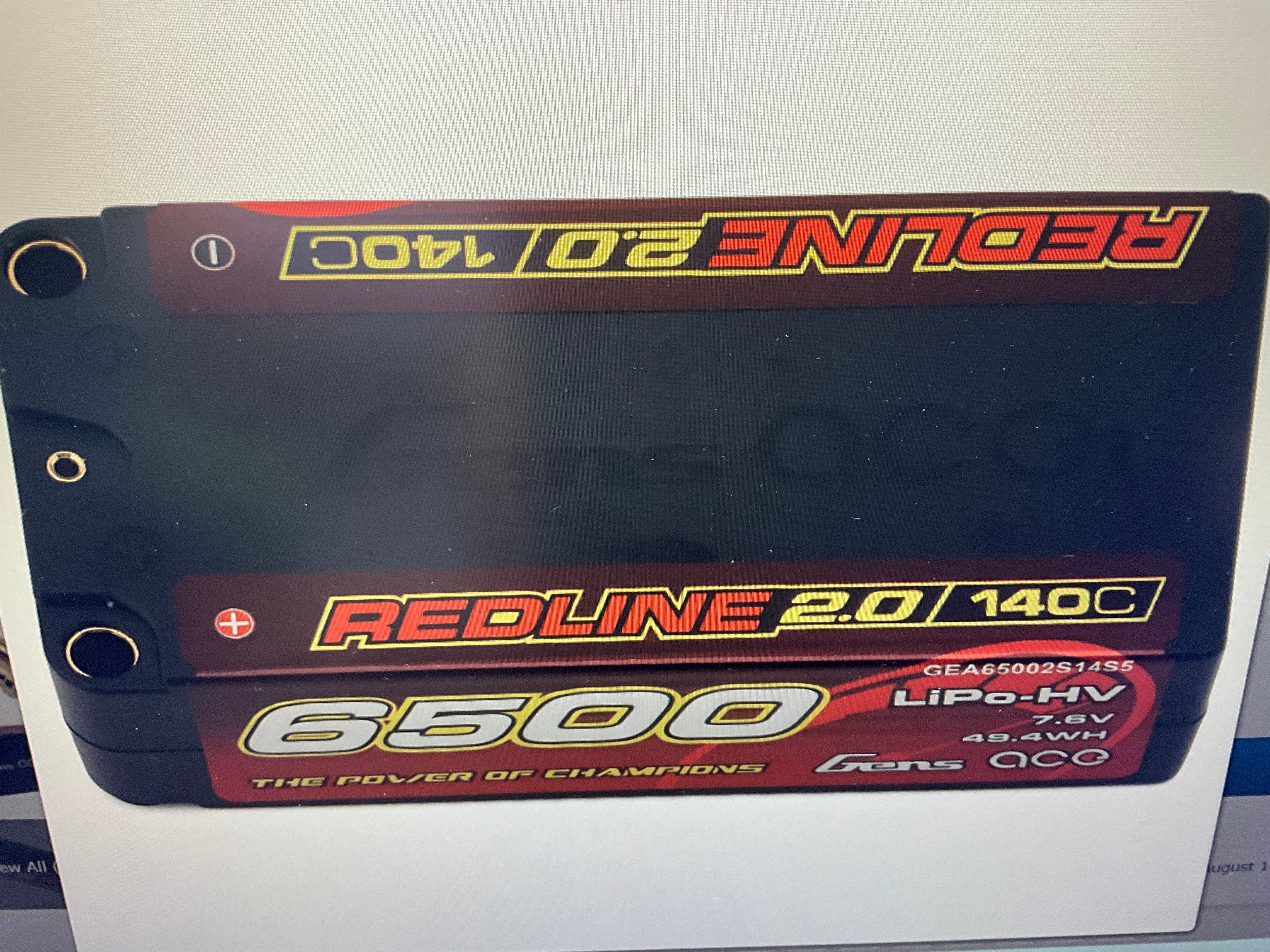 Gens Ace Redline 2.0 2S Shory LiHV Battery 140C (7.6V/6500mAh) w/5mm Bullets