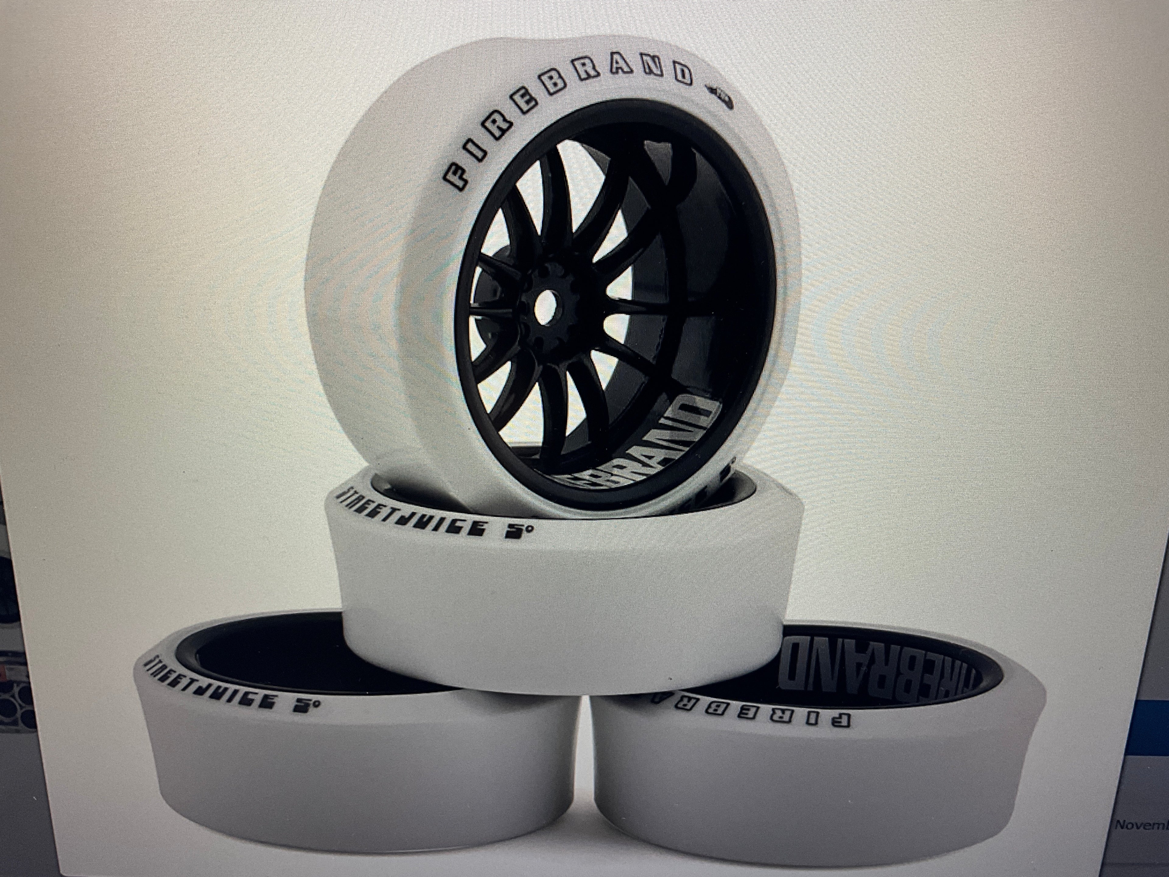 Firebrand RC Char XDR9 5° Pre-Mounted Slick Drift Tires (4) (Black/White) w/Blizzard Tires, 12mm Hex & 9mm Offset