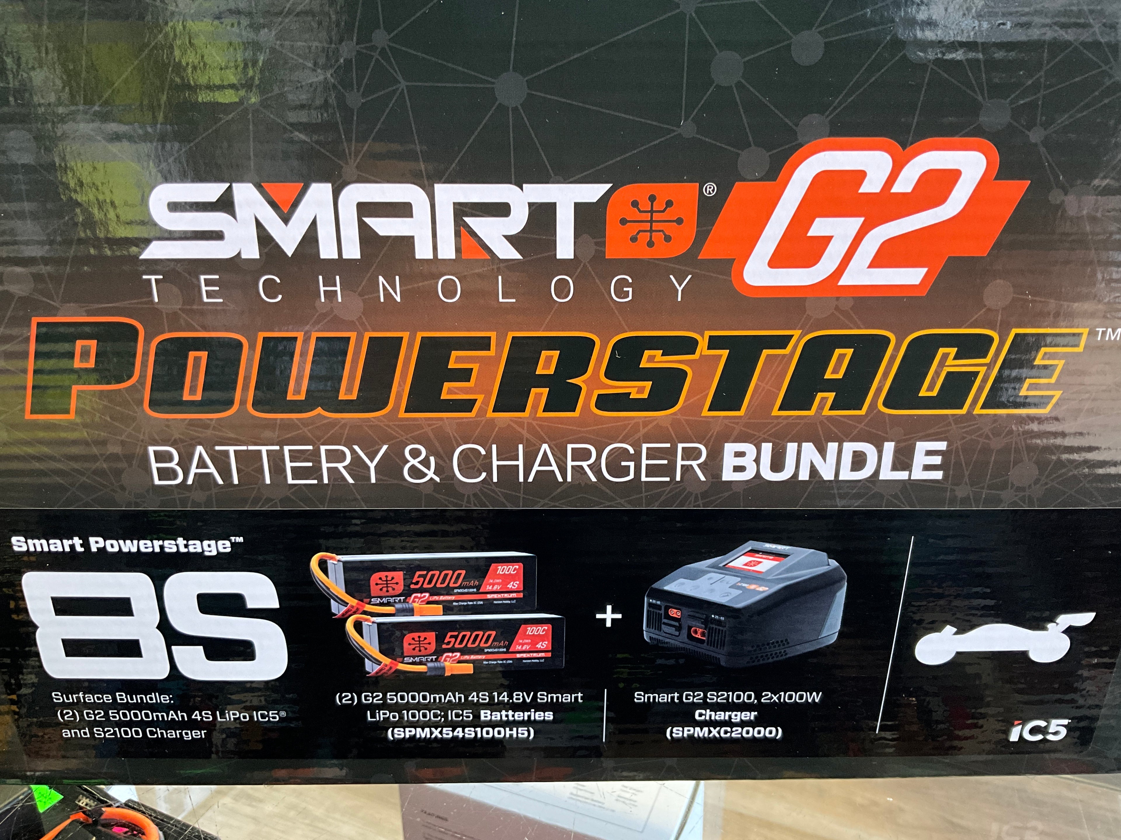 SPEKTRUM Smart Powerstage 8S Surface Bundle: (2) G2 5000mAh 4S LiPo IC5 & S2100 Charger