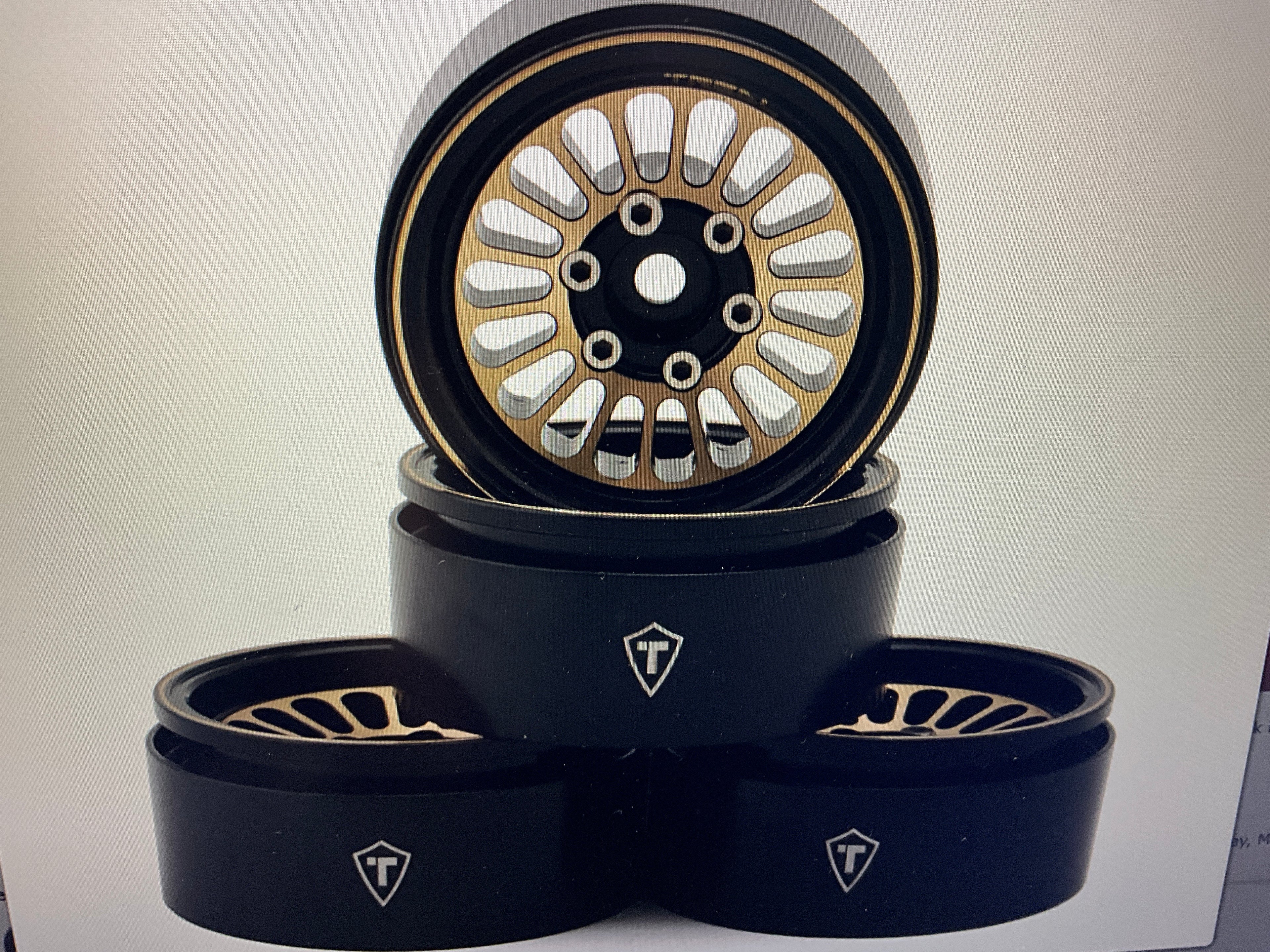 Treal Hobby Type D 1.9" Brass Beadlock Crawler Wheels (215g ea) (Black/Gold) (4)