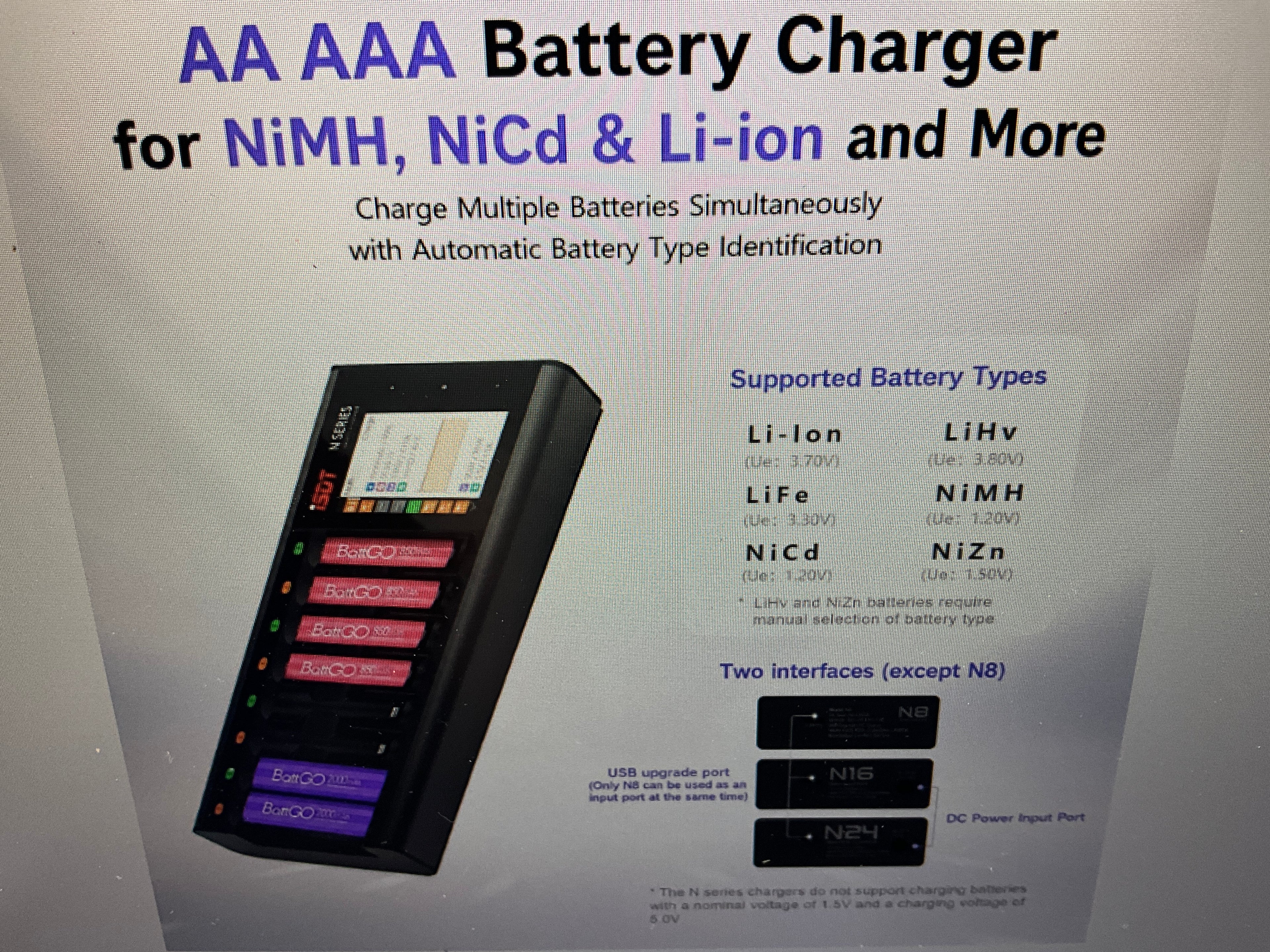 ISDT N8 8-Bay Fast Battery Charger AA AAA with LCD Discharge Analyzer for Nimh Nizn Nicd Rechargeable Batteries, Smart Mini Z Battery Charger Tester, USB-C