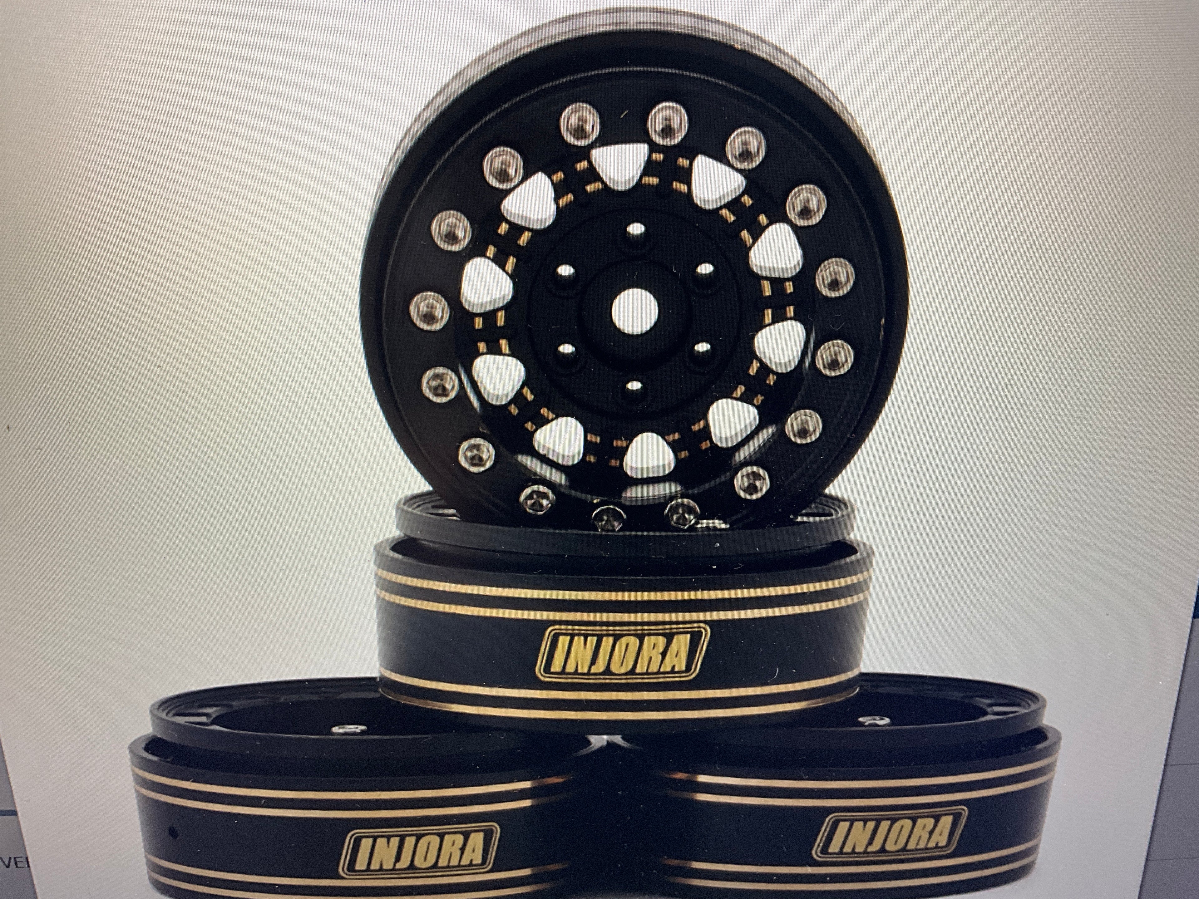 Injora 1.3" D-Slot Super Heavy Brass Micro Rock Crawler Beadlock Wheels (81g ea) (Black) (4)