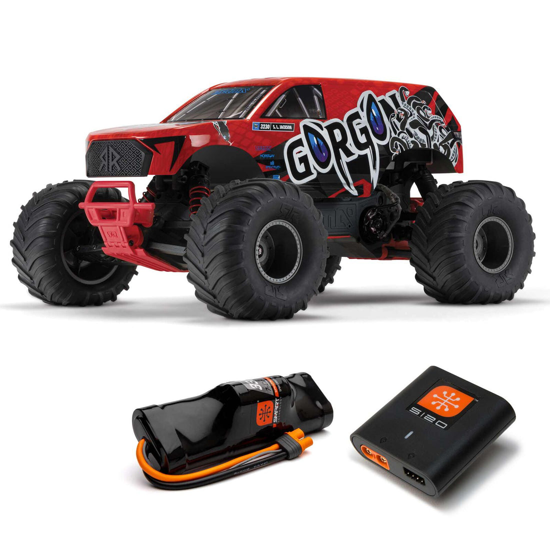 ARRMA 1/10 GORGON 4X2 MEGA 550 Brushed Monster Truck RTR with Battery &amp; Charger, Red