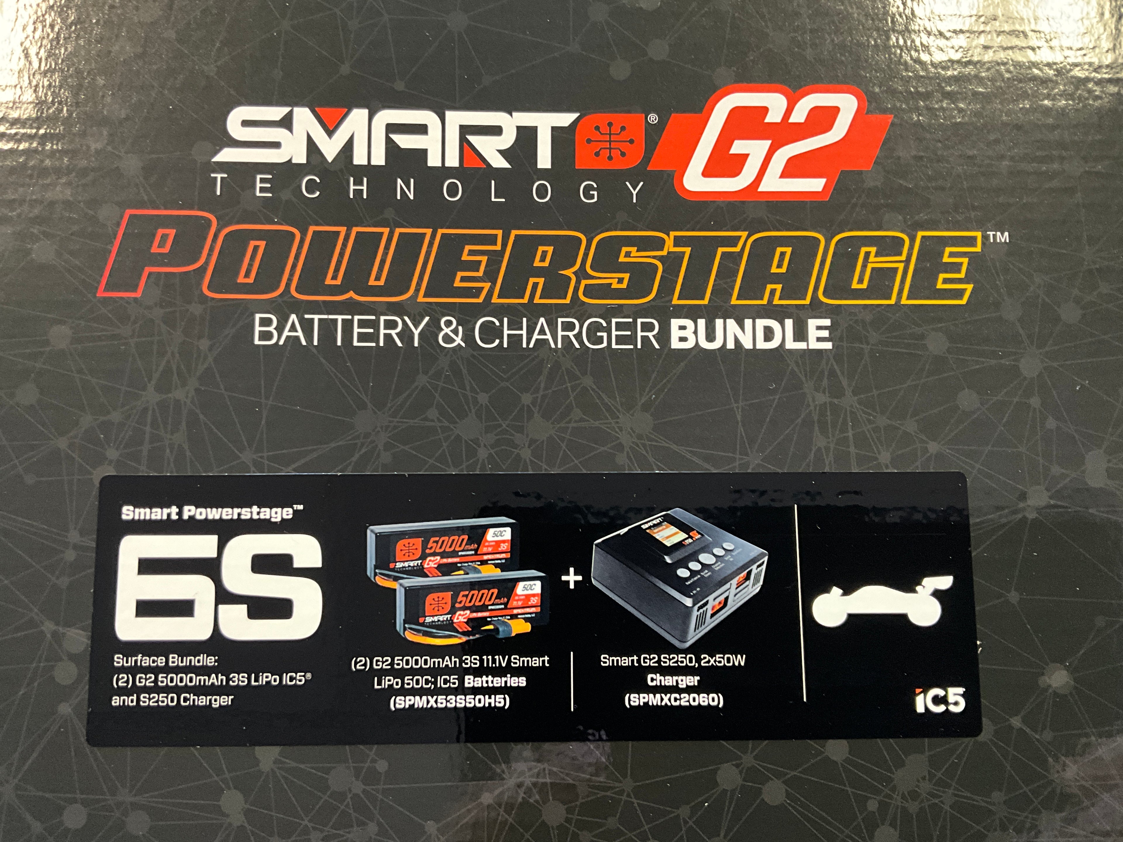 SPEKTRUM Smart Powerstage 6S Surface Bundle: (2) G2 5000mAh 3S LiPo IC5 & S250 Charger
