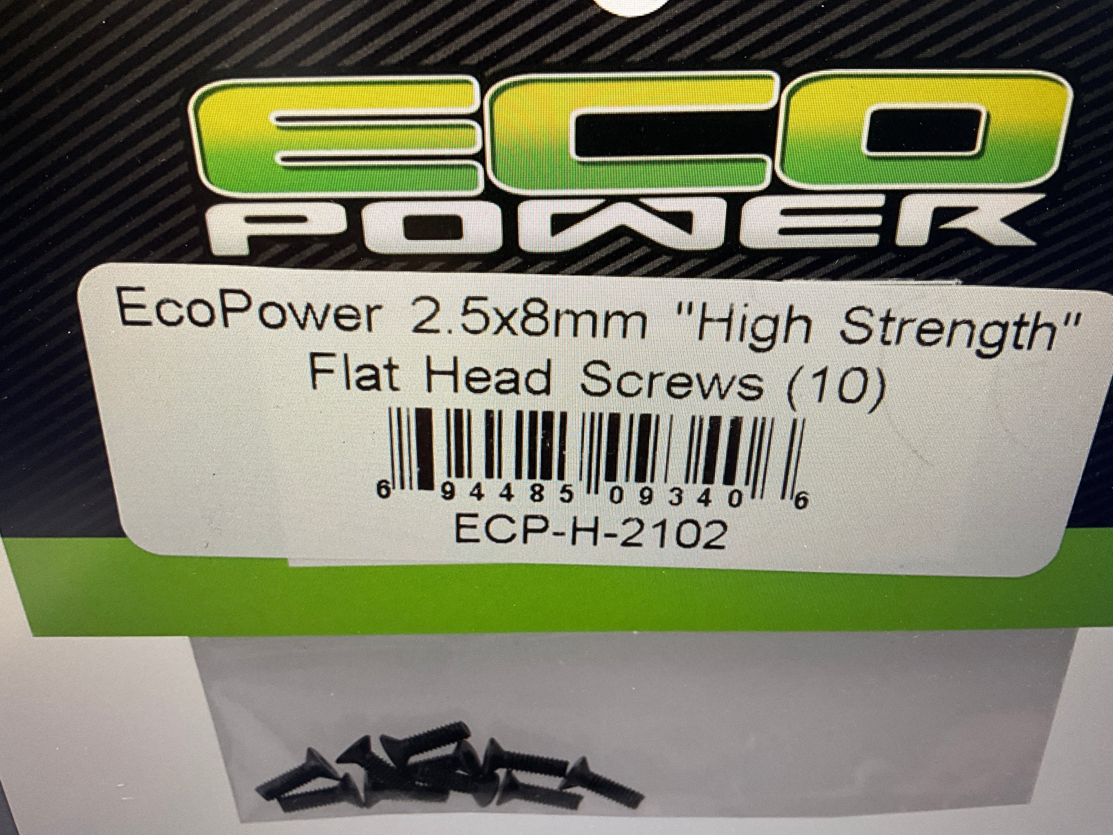 EcoPower 2.5mm "High Strength" Steel Flat Head Screws (10) (2.5x8mm)