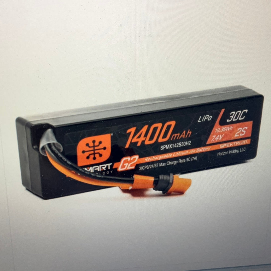 SPEKTRUM 7.4V 1400mAh 2S 30C Smart G2 LiPo Battery: IC2 Connector