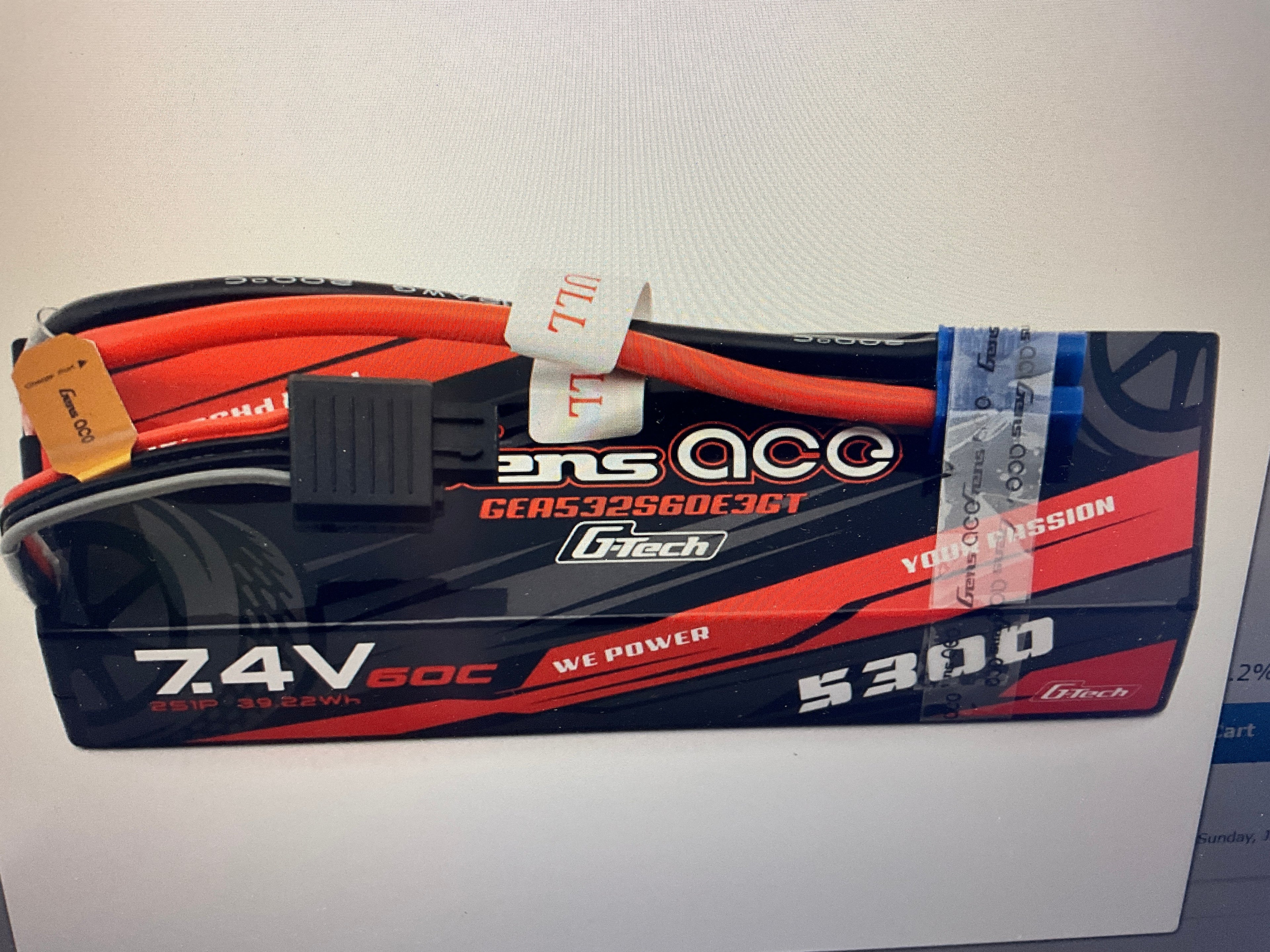 Gens Ace G-Tech Smart 2S LiPo Battery 60C (7.4V/5300mAh) w/EC3 Connector