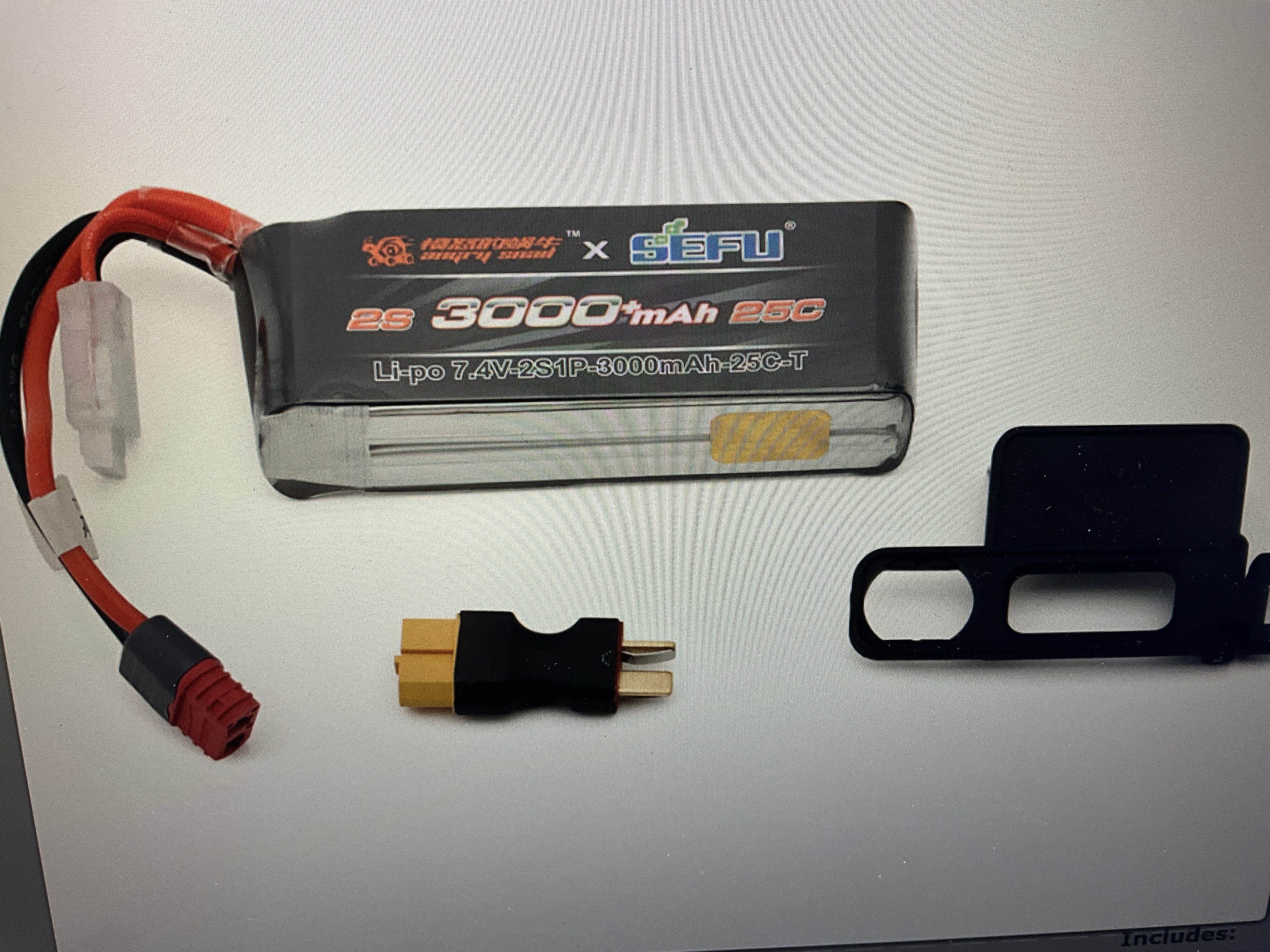 MJX HYPER GO Angry Snail™ 2S 25C LiPo Battery (7.4V/3000mAh) w/T-Style Connector, Hold-Down, & XT60 Adapter