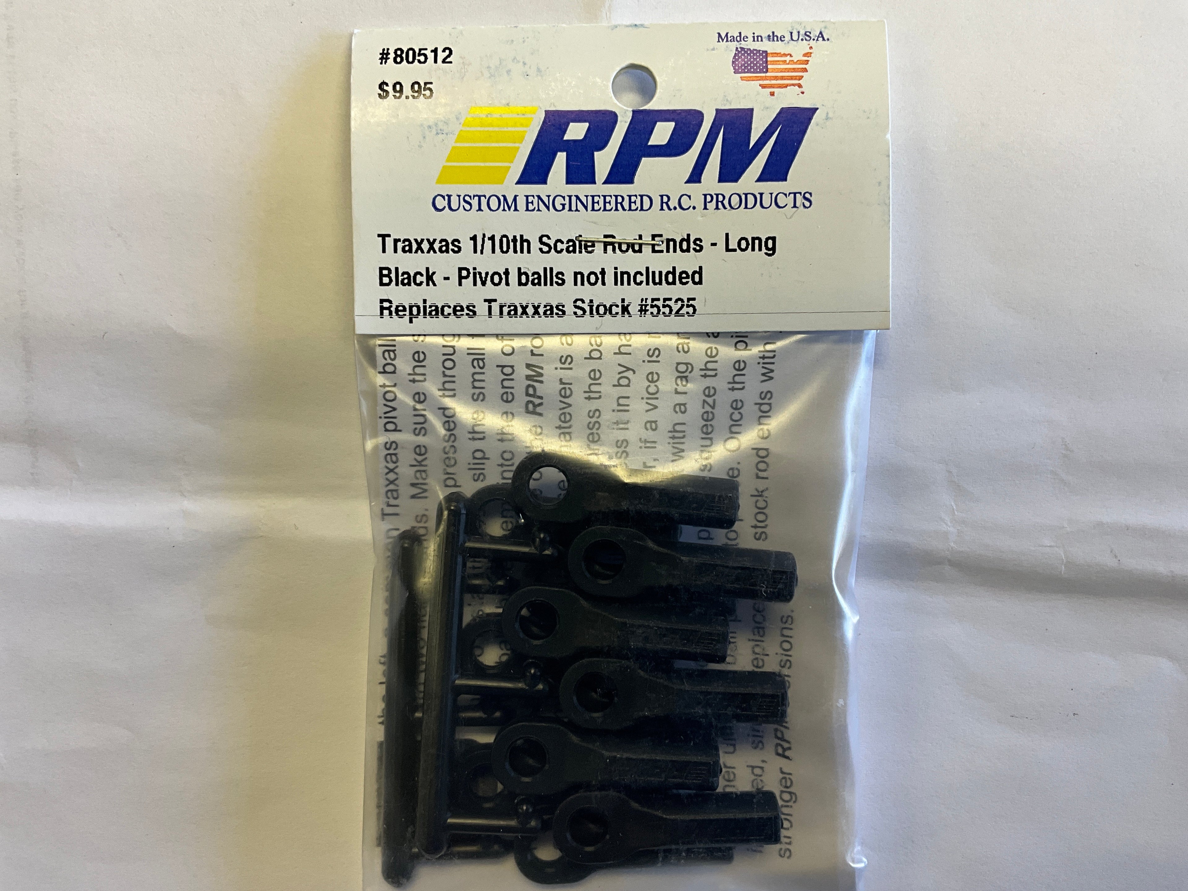 RPM Long Turnbuckle Rod End Set for Traxxas Chassis (Black) (12)