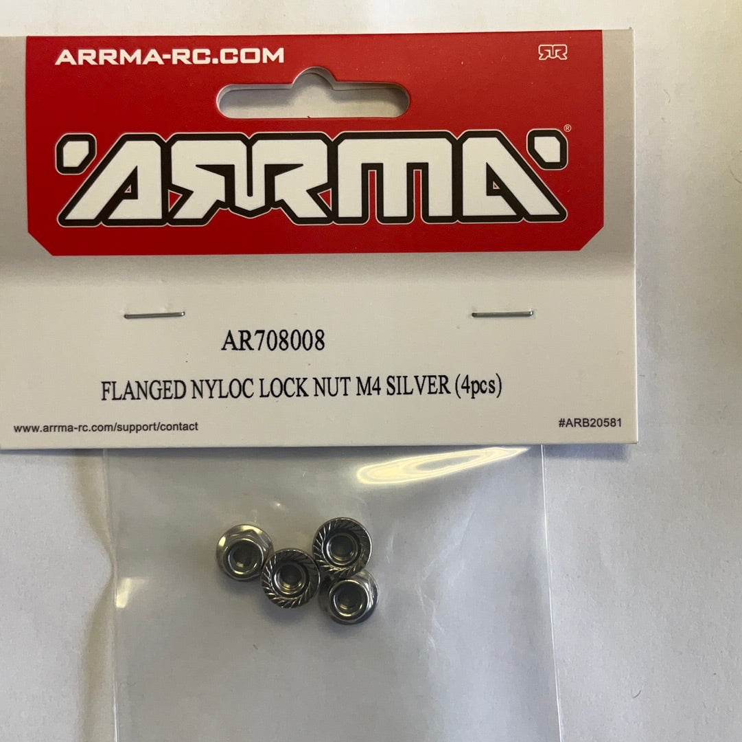 ARRMA 7mm Flanged Nyloc Locknut, Silver (4)