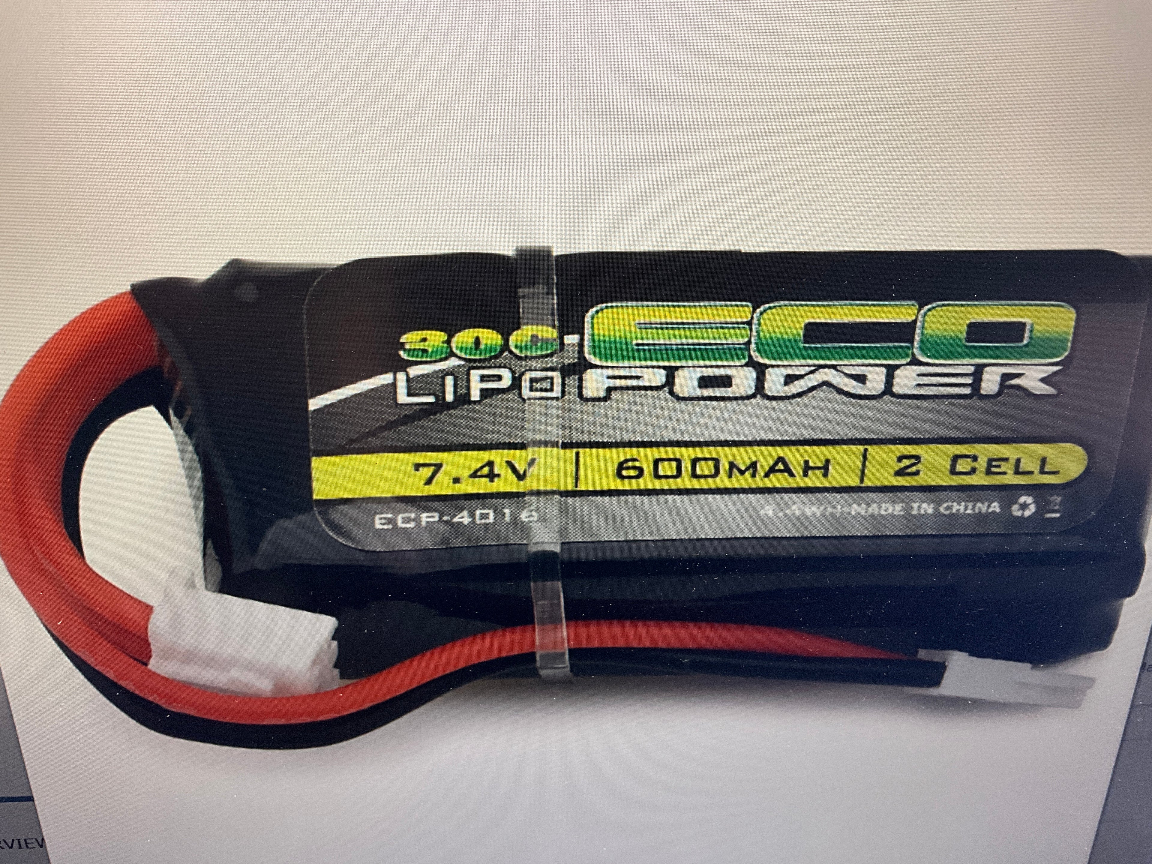 EcoPower 2S 30C LiPo Battery w/Molex Connector (7.4V/600mAh) (Fits: Furitek™ FX118/CR-18P)