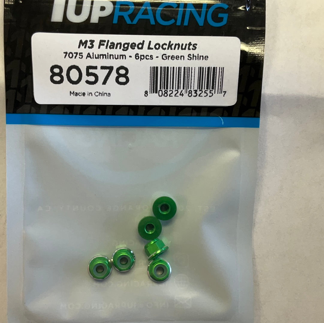 1UP Racing 3mm Aluminum Flanged Locknuts w/Chamfered Finish (6)