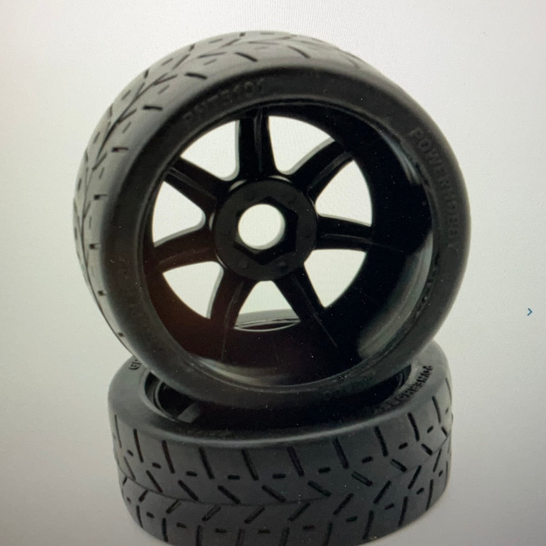 Powerhobby 1/8 Gripper 42/100 Belted Mounted Tires 17mm Black Wheels
