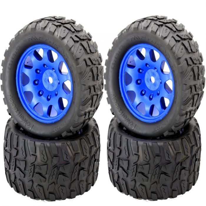 Powerhobby Raptor XL Belted Tires Viper Wheels (4) Arrma Kraton Outcast 8S BLUE