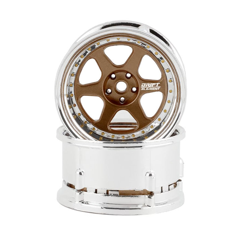 DS Racing Drift Element 6 Spoke Drift Wheels (Bronze & Chrome w/Gold Rivets) (2) (Adjustable Offset) w/12mm Hex