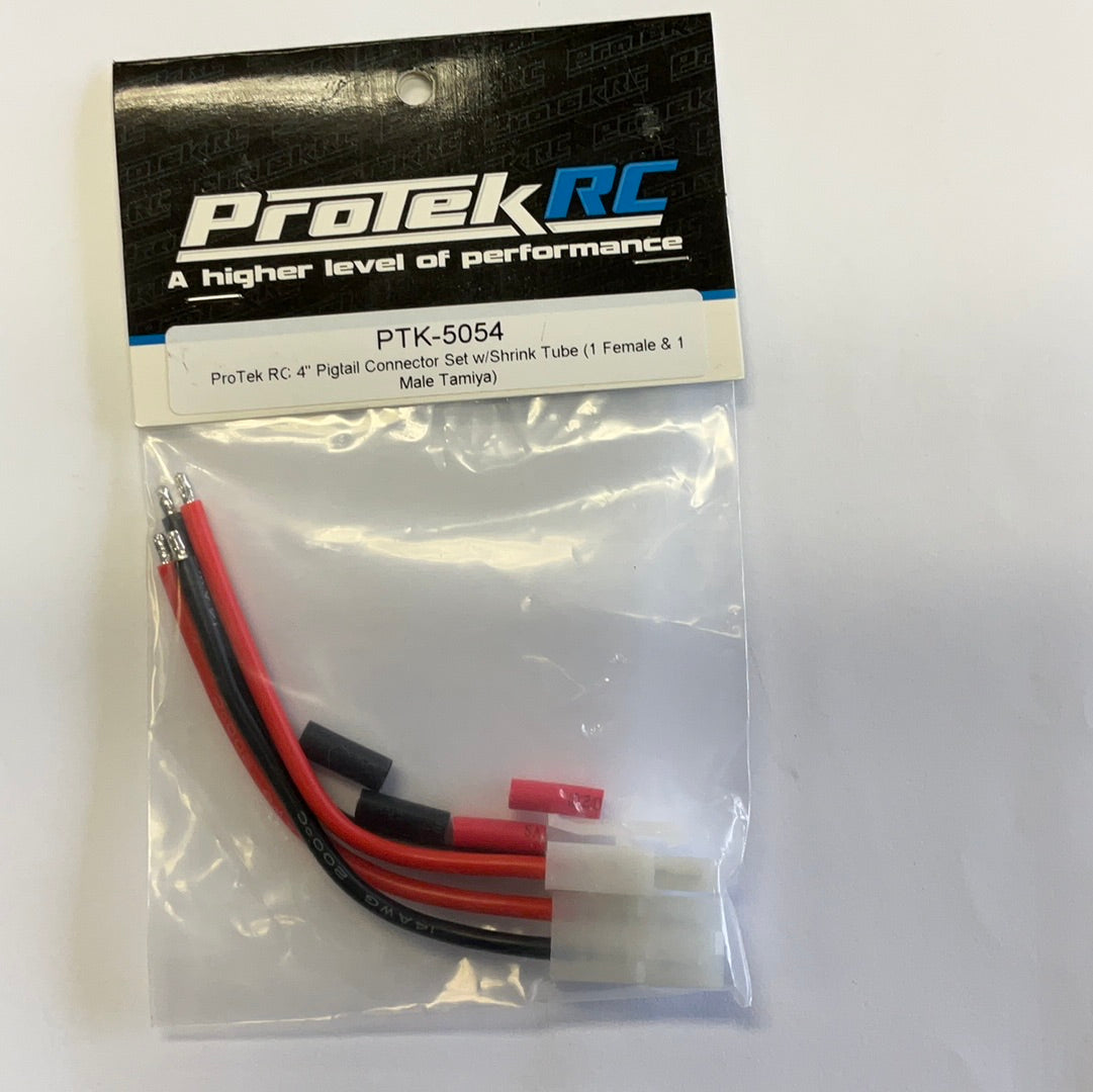 ProTek RC 4" Pigtail Connector Set w/Shrink Tube (1 Female & 1 Male Tamiya) (14awg)