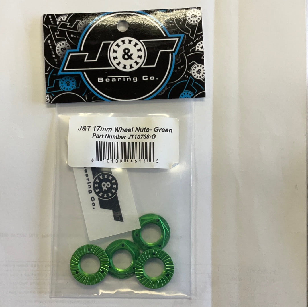 J&T Bearing Co. 17mm Wheel Nuts (Green) (4)