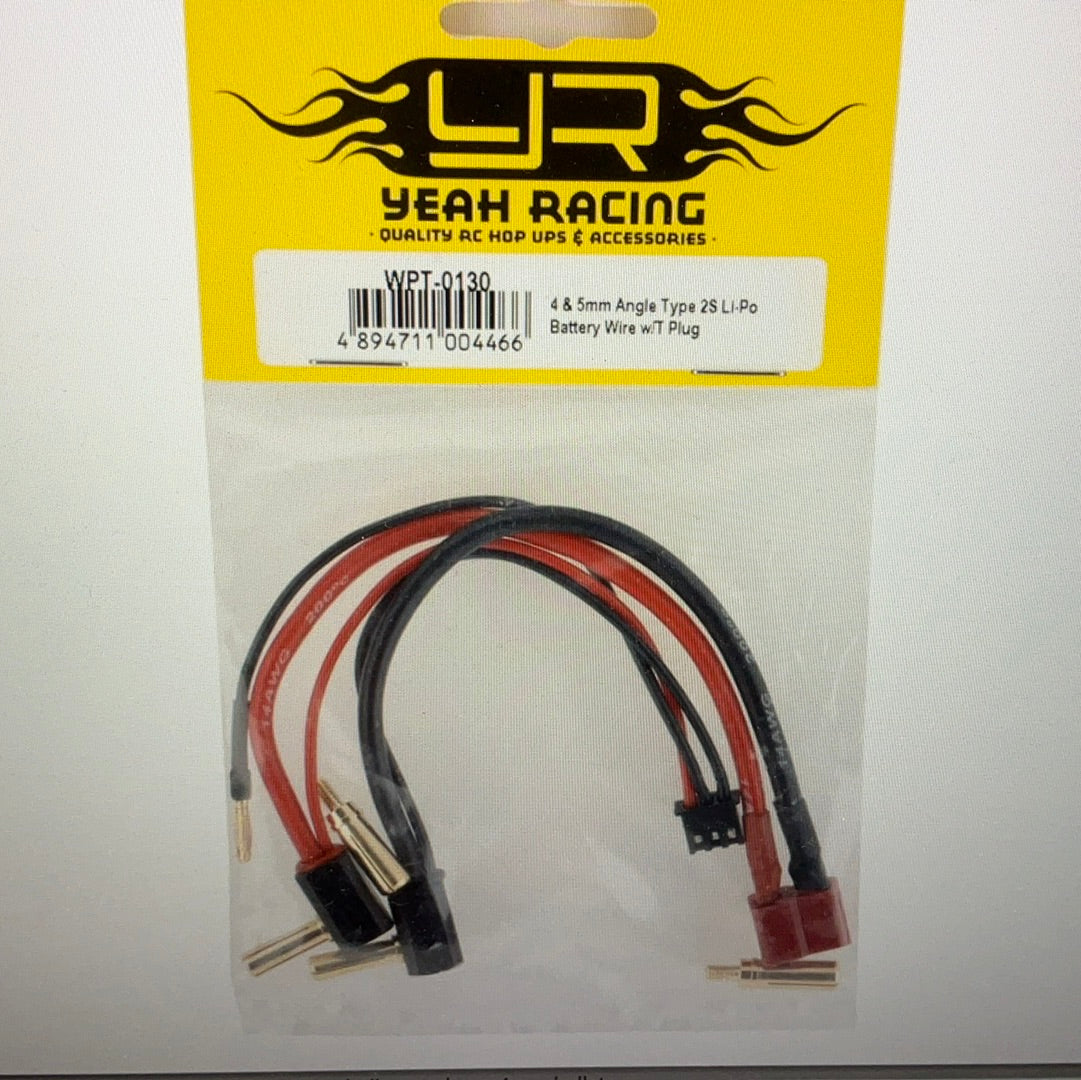 Yeah Racing 2S LiPo Battery Wire w/T-Style Connector & 4/5mm Bullets