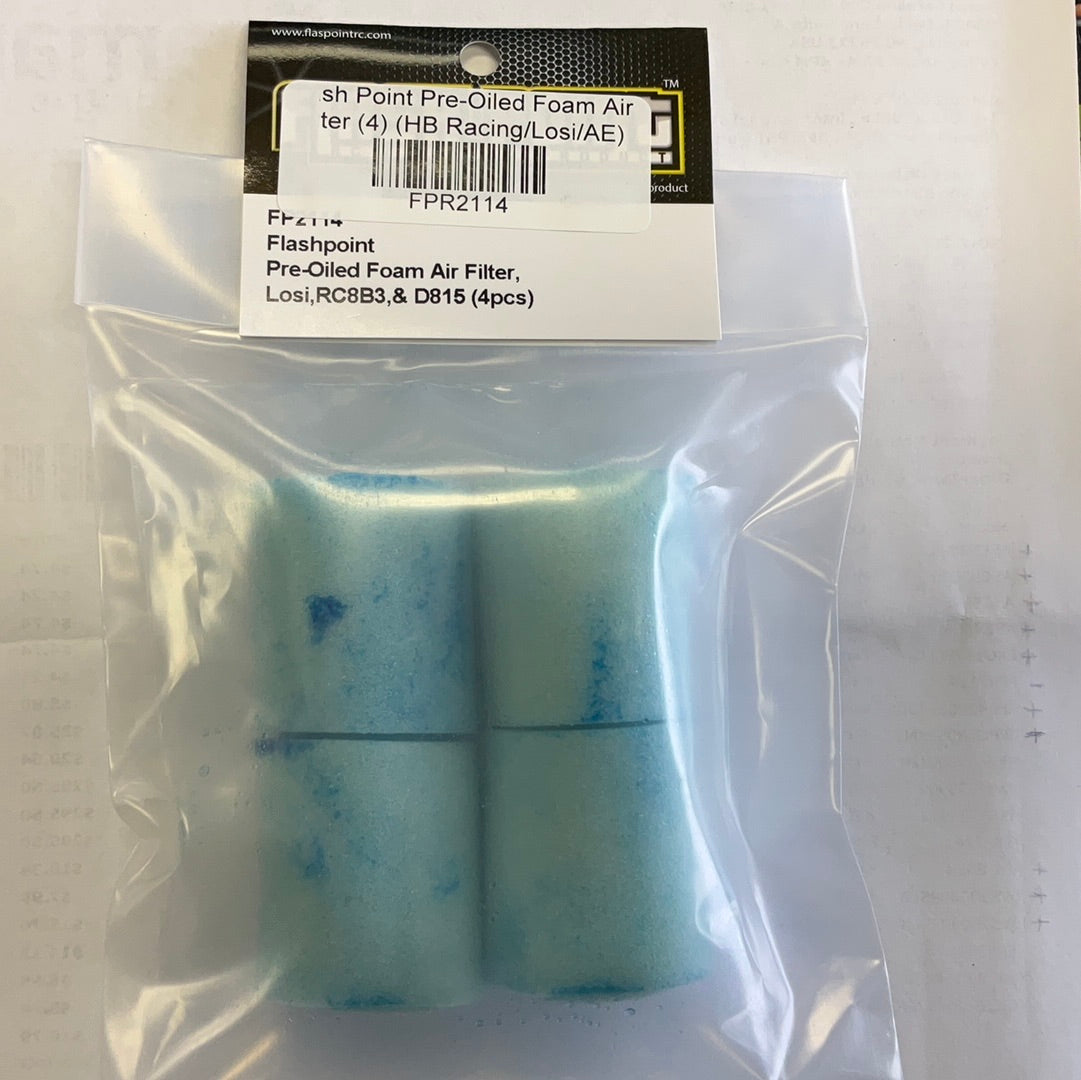 Flash Point Pre-Oiled Foam Air Filter (4) (HB Racing/Losi/AE)