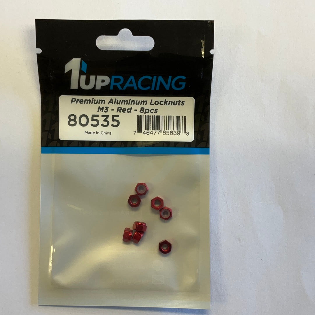 1UP Racing 3mm Aluminum Locknuts (Red) (8)