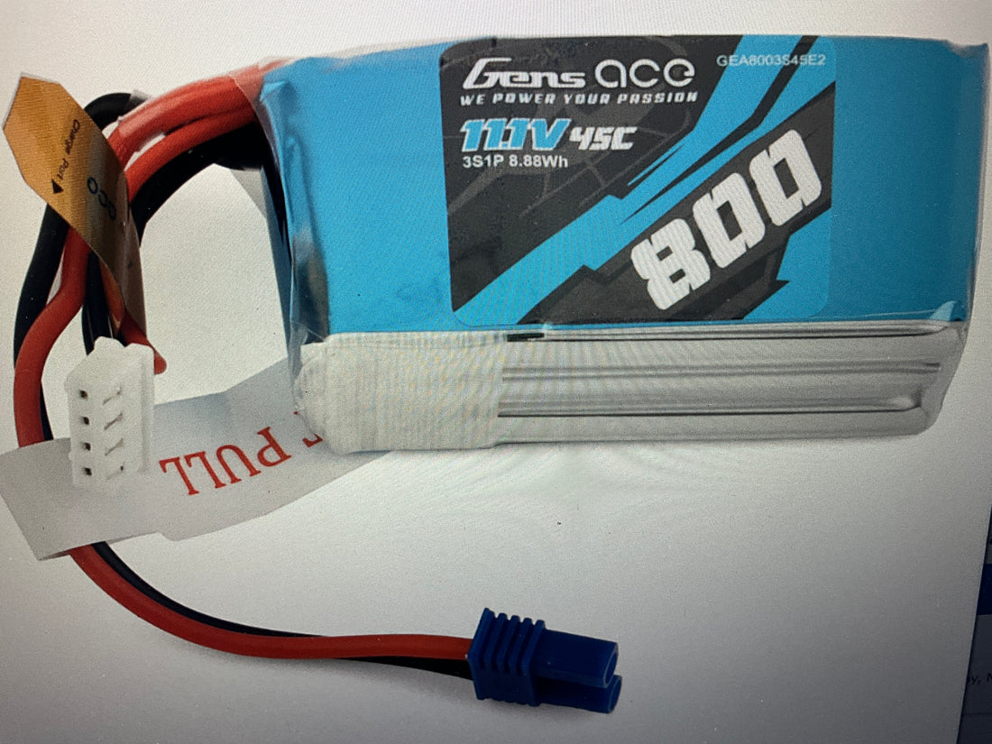 Gens Ace 3S LiPo Battery 45C (11.1V/800mAh) w/EC2 Connector