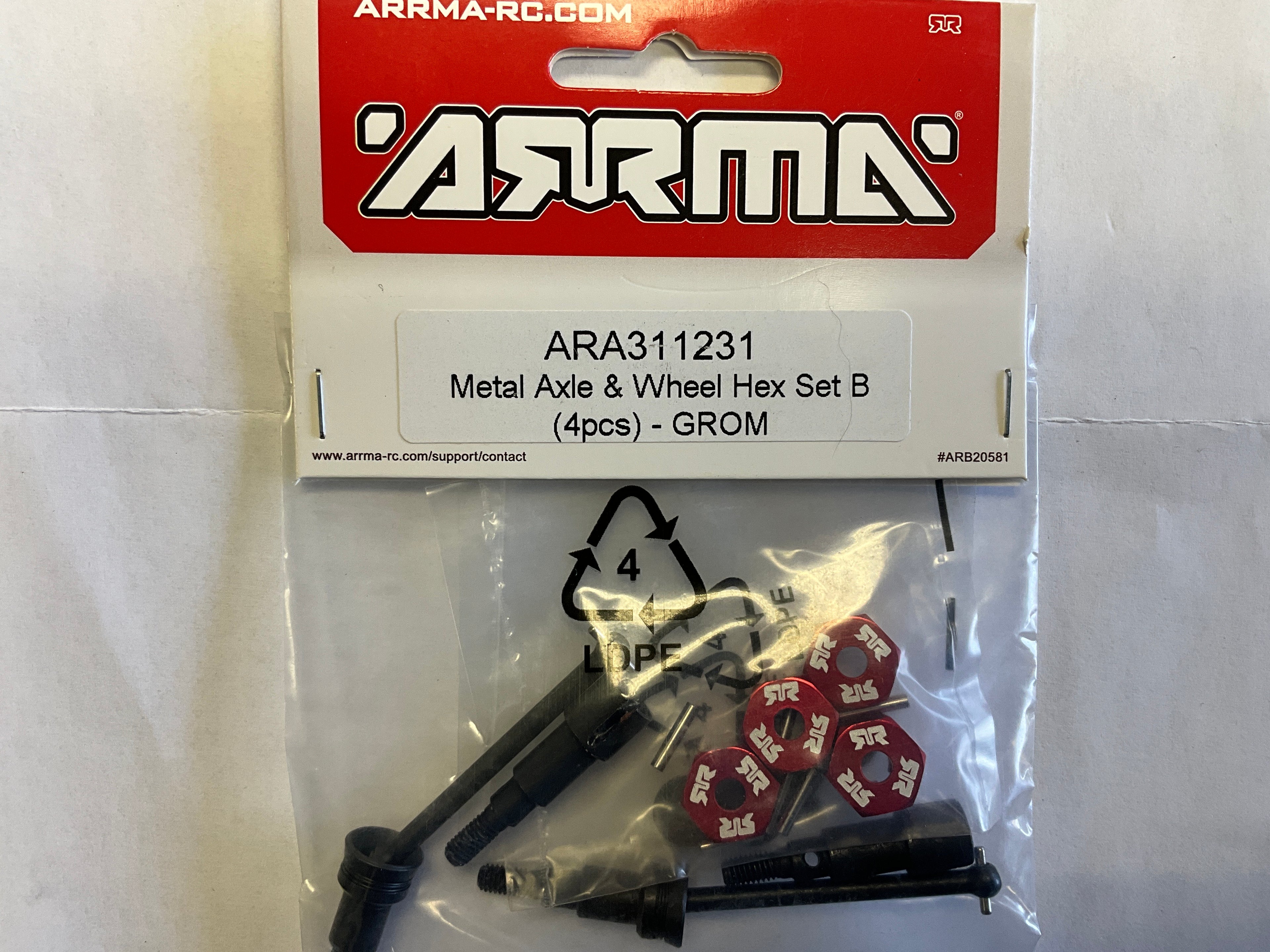 ARRMA Metal Axle &amp; Wheel Hex Set B (4): GROM