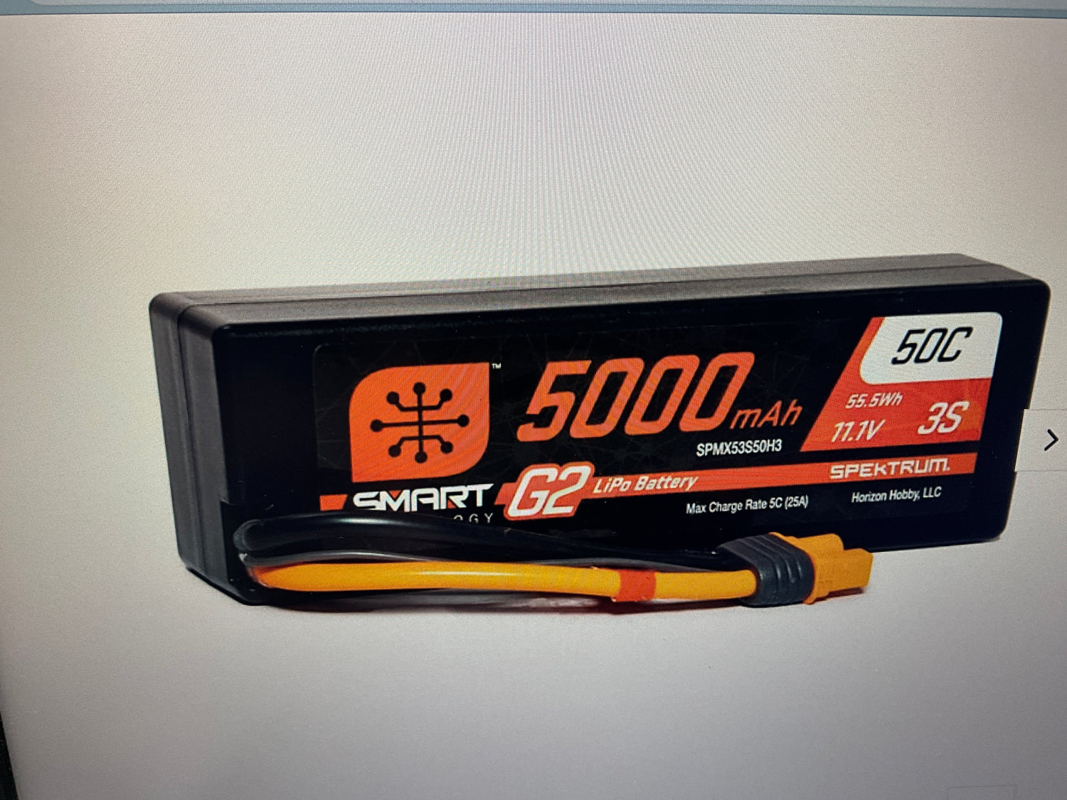SPEKTRUM 11.1V 5000mAh 3S 50C Smart G2 Hardcase LiPo Battery: IC3