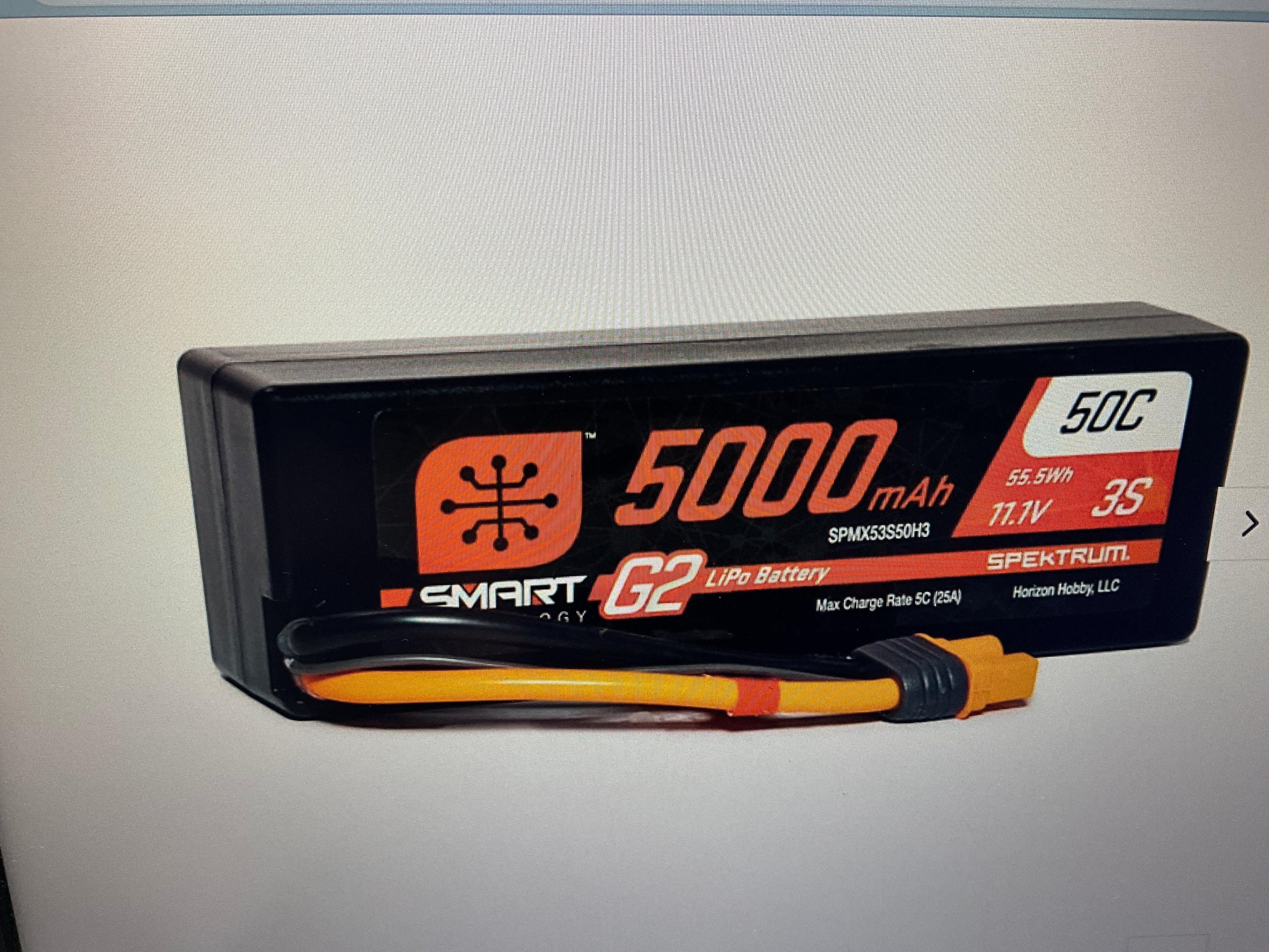 SPEKTRUM 11.1V 5000mAh 3S 50C Smart G2 Hardcase LiPo Battery: IC3